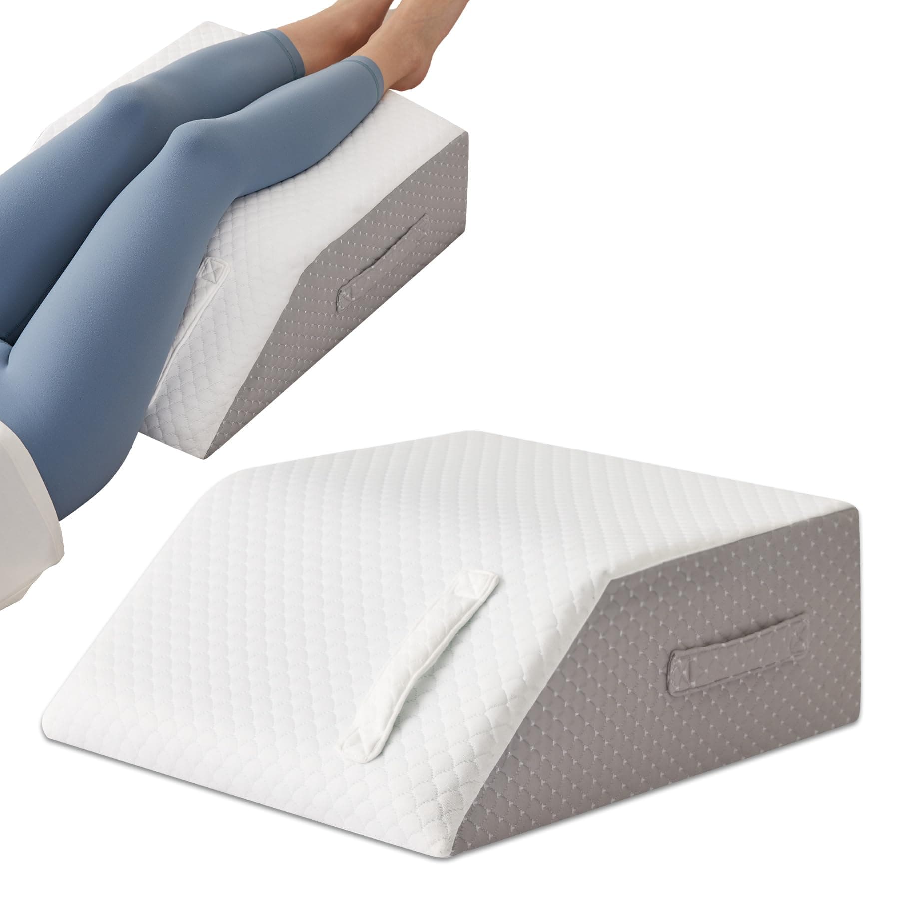 Leg Pillow Elevation Blood Circulation, Leg Wedge for Elevation for Swelling, Leg Elevating Pillow for After Surgery, Memory Foam Foot Knee Pillow for Back Sleeping 24×22×8 Inch White/Grey