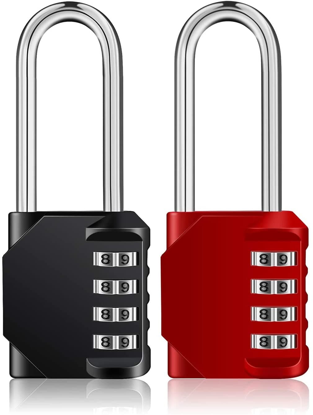 KASTWAVE Padlock, 2 Pack 2.2 Inch Long Shackle Combination Lock, 4 Digit Outdoor Waterproof Padlock for School Gym Locker, Fence, Gate, Toolbox, Black and Red