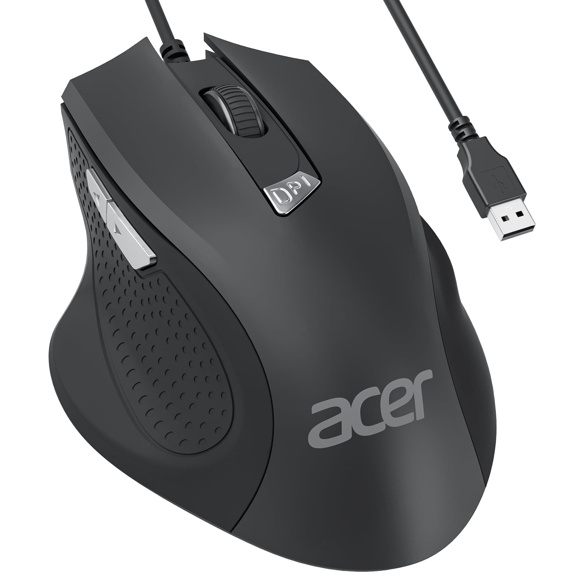 acer Wired Mouse, 4 Adjustable DPI USB Computer Mouse with Side Buttons, 5FT Cord, 6 Buttons, 3200 DPI, Compatible with Laptop, iMac, PC, Desktop