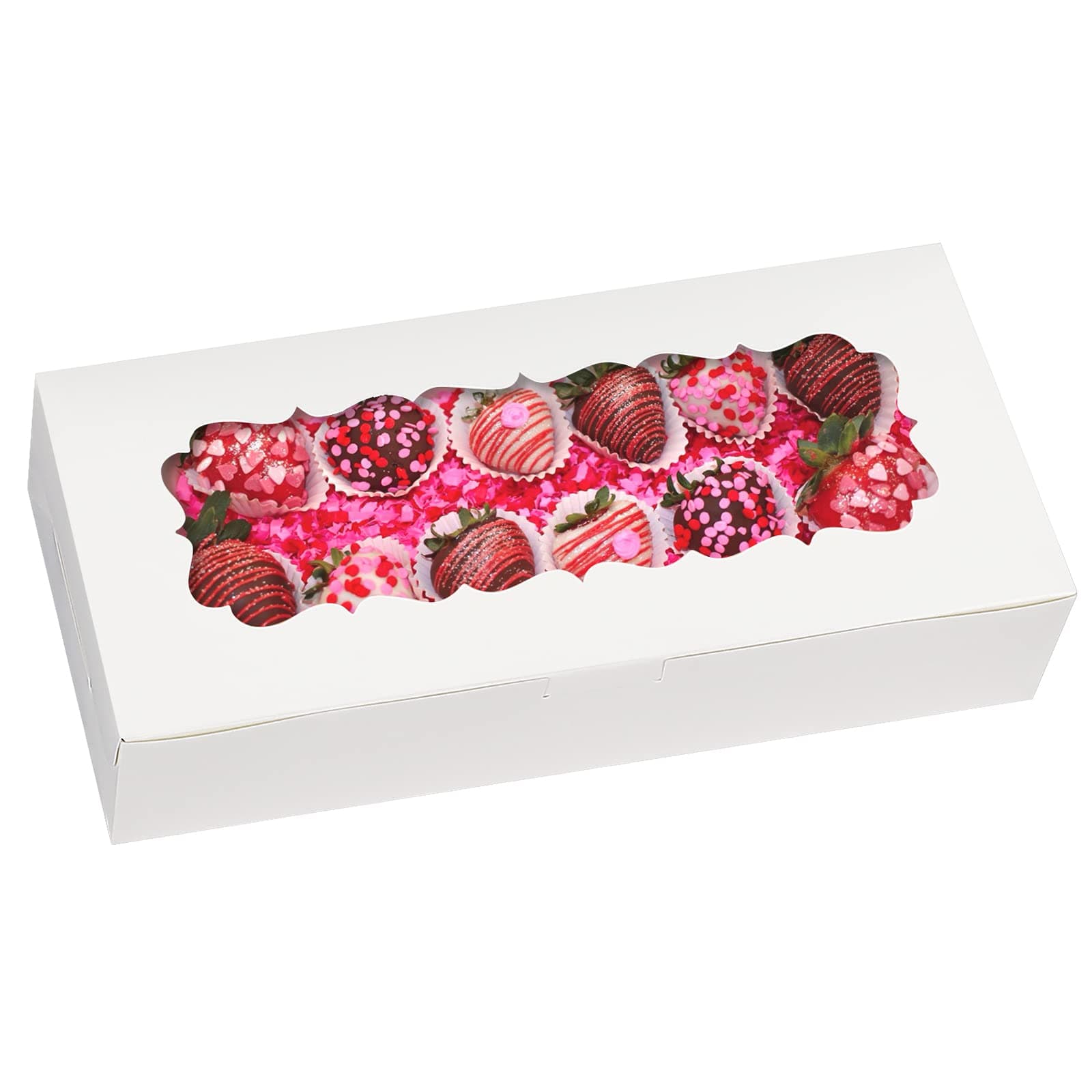 TOMNK48pcs Cookie Boxes, 12.5 x 5.5 x 2.5 Inches Bakery Boxes, Treat Boxes Pastry Boxes Strawberry Boxes for Chocolate Covered Strawberries, Muffins, Donuts