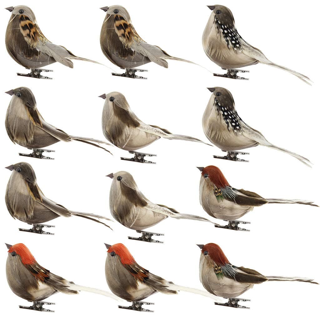 2019 New-Artificial Birds,12PC/Set Realistic Feather Birds Artificial Foam Mini Birds on Clip Christmas Tree Decoration for DIY Crafts Garden Bird Ornaments Home Party Decorations (Multicolor)