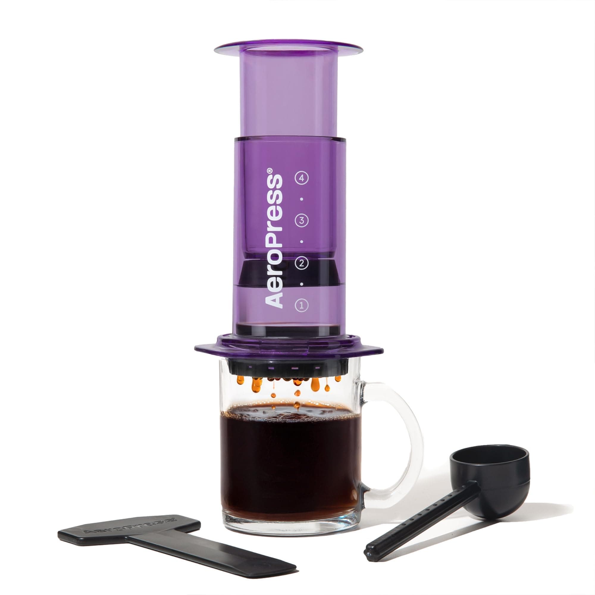 AeroPress Clear Coffee Press – 3 In 1 Brew Method Combines French Press, Pourover, Espresso, Full Bodied Coffee Without Grit or Bitterness, Small Portable Coffee Maker for Camping & Travel, Purple