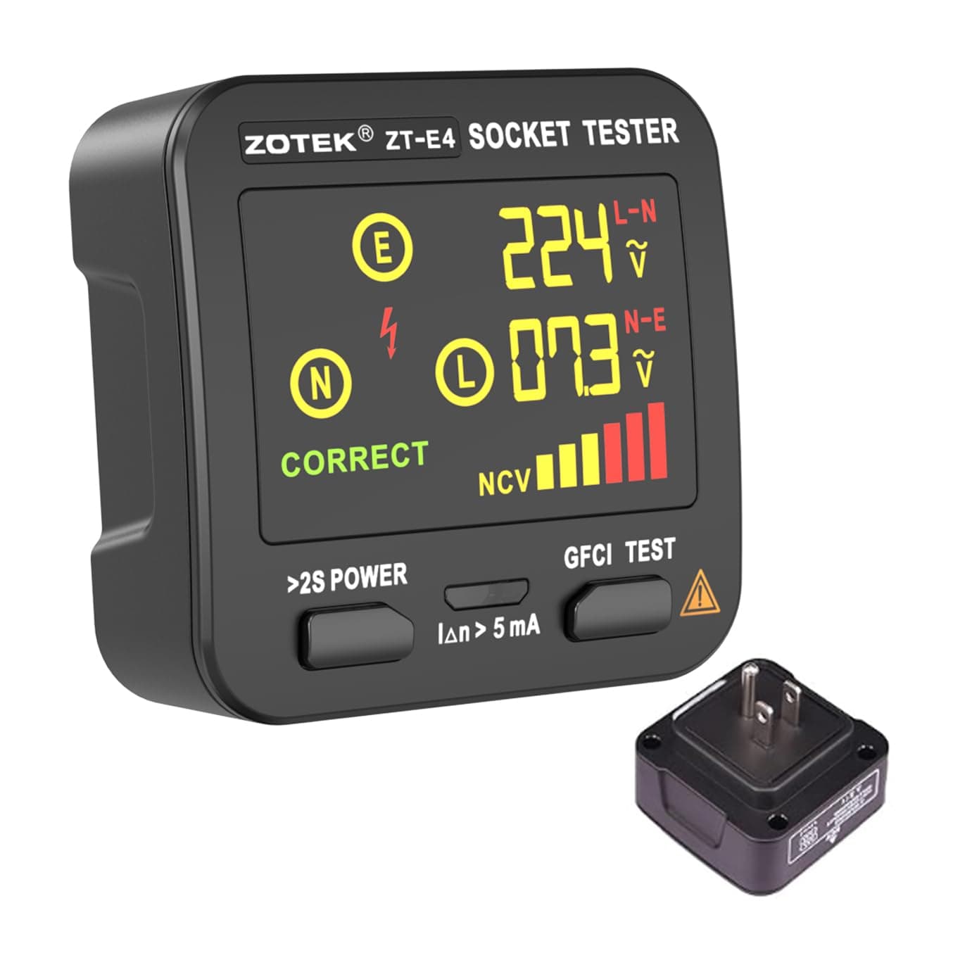Socket Tester, Plug Tester for Electrical outlets,ZT-E4, Leakage Detector with GFCI Test, Electrical Circuit Tester for Quick and Safe Wiring Diagnosis