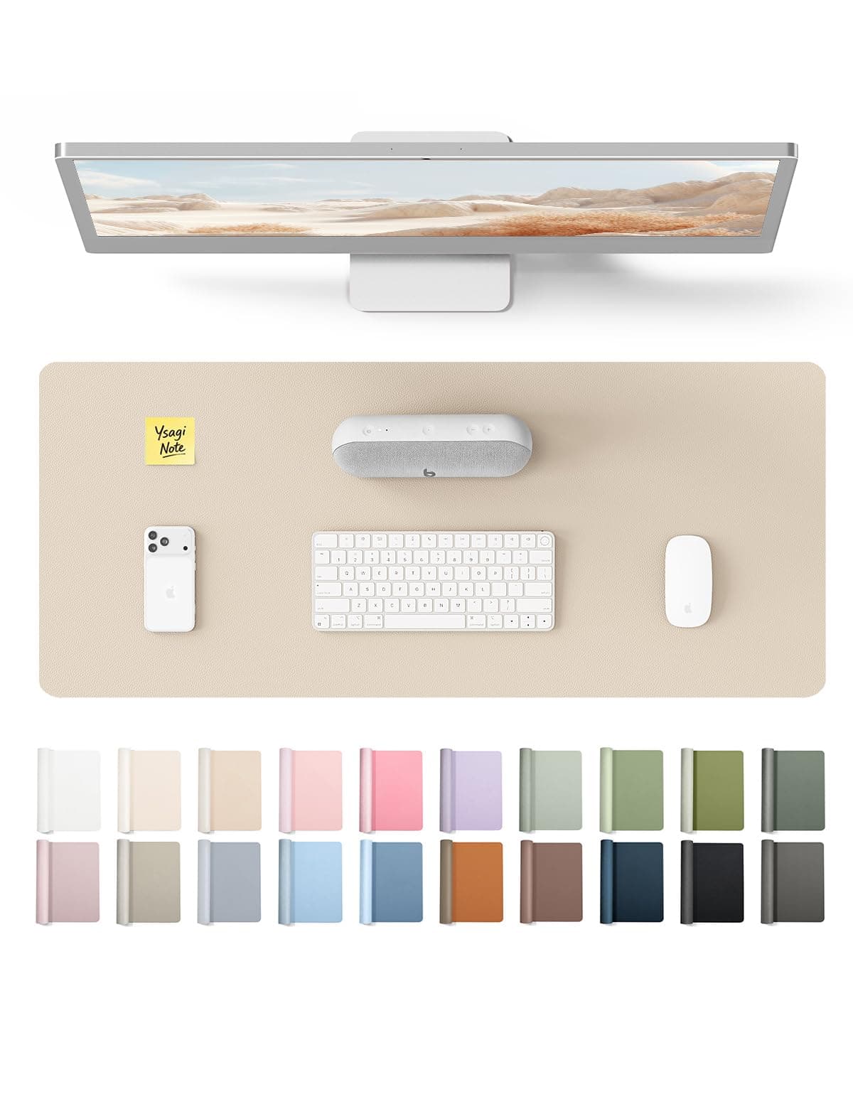 YSAGi Leather Desk Pad Protector, Office Desk Mat, Large Mouse Pad, Non-Slip PU Leather Desk Blotter, Laptop Desk Pad, Waterproof Desk Writing Pad for Office and Home (Eggshell, 23.6" x 13.8")