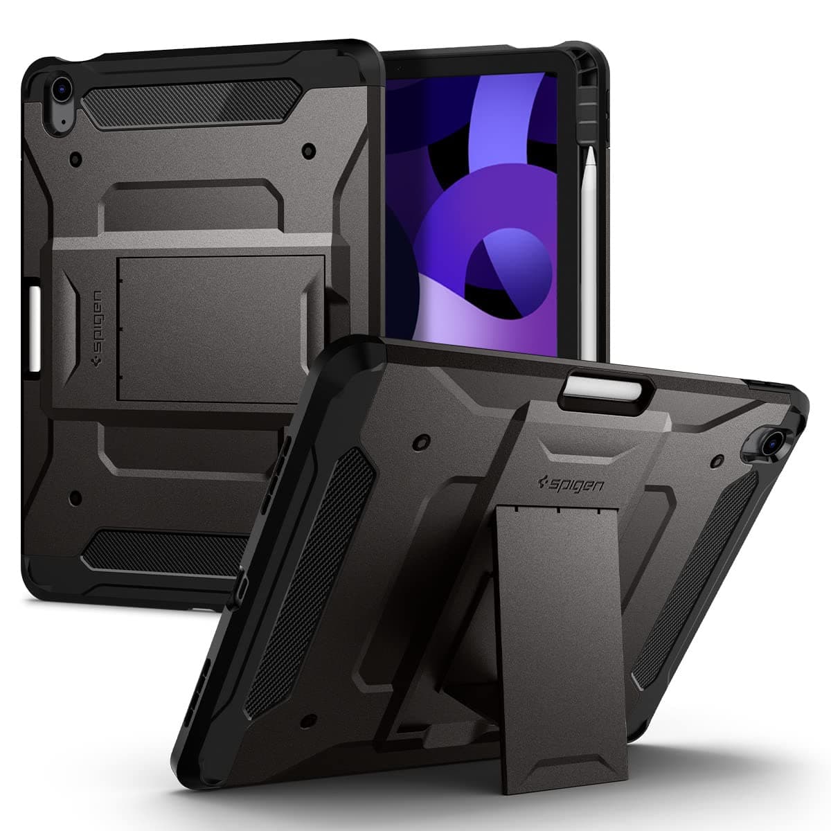 Spigen Tough Armor Pro designed for iPad Air 5 case (2022) 10.9 inch 5th Generation and iPad Air 4th Generation (2020) cover with Pencil holder - Gunmetal