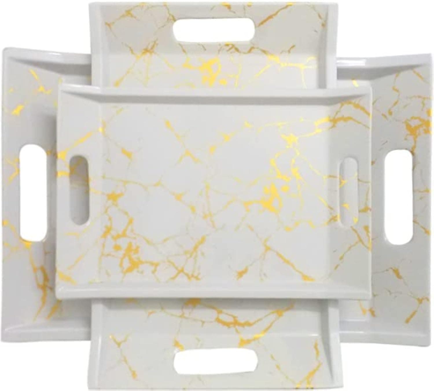 Melamine Multicolor Serving Tray, Set of 3 (Small, Medium and Large Size) Golden Series