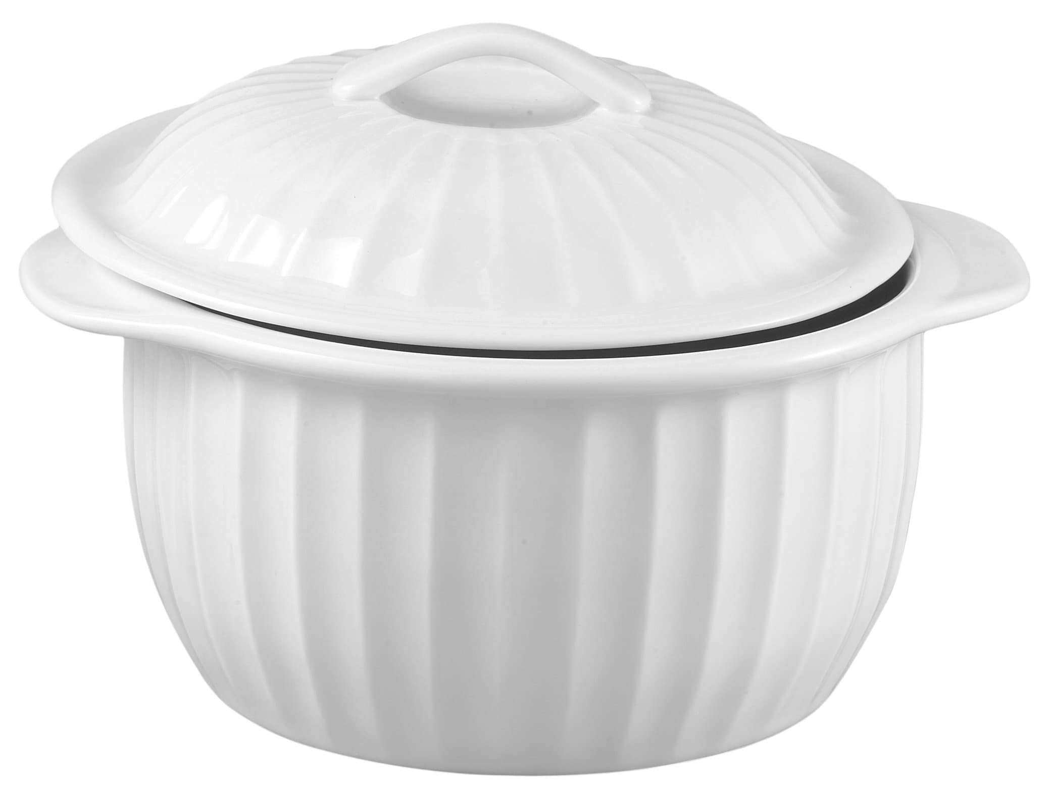 HIC 64-Ounce Lidded Round Casserole Dish, White