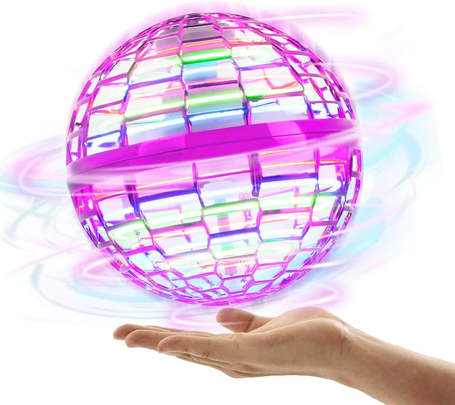 Flying Orb Ball - 2023 Upgraded Hand-Controlled Spinner Drone for Endless Tricks, Boomerang Hover Function - Outdoor Magic Toy for Kids, Teens (Pink)
