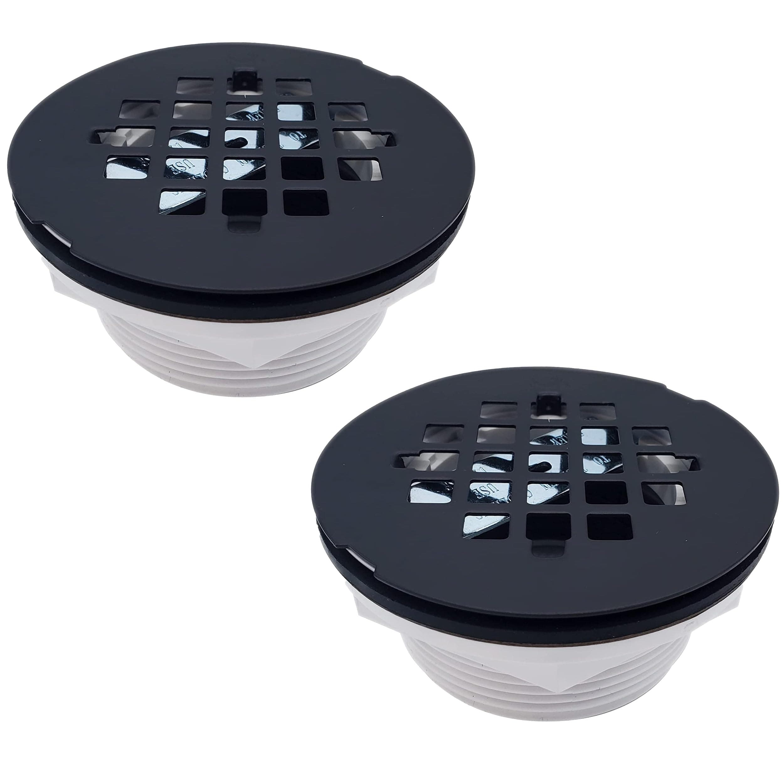 D206P-2-62 2" No-Caulk PVC Compression Shower Drain with 4-1/4" Round Grid Cover, Matte Black (2-Pack)