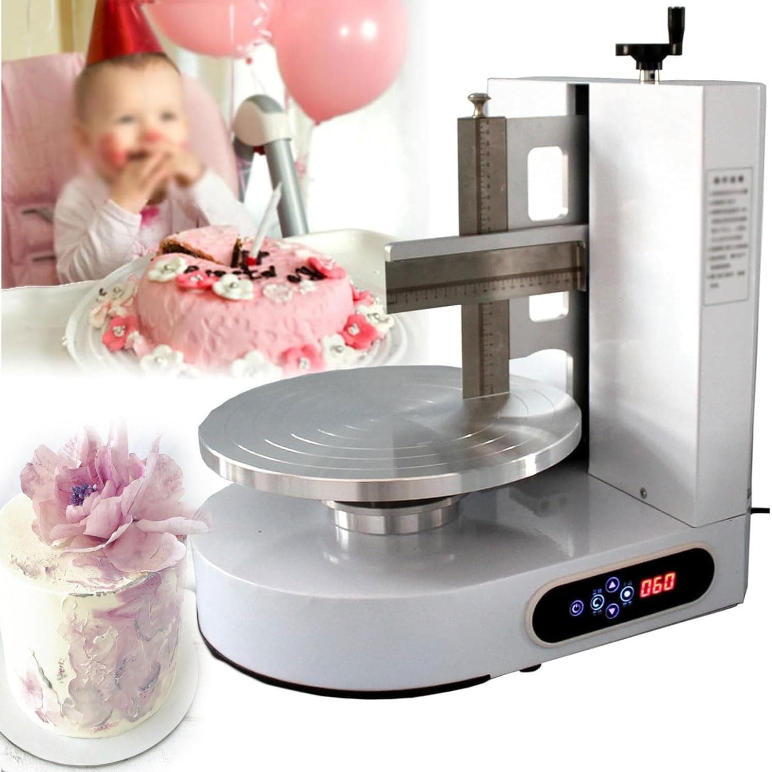 200W Cake Decorating Coating Machine, 4-12Inch Birthday Cake Baking Tools, Automatic Frosting Turntable with Graduated Scraper, Forward&Reverse Rotation Switching, Adjustable Rotation Speed, for Shops
