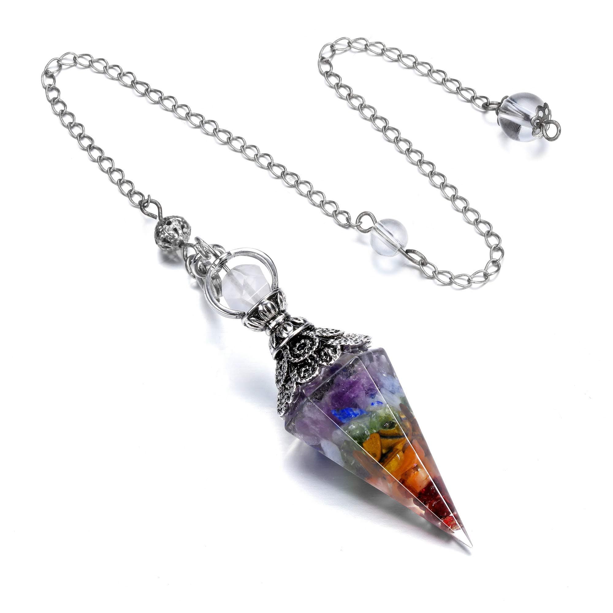 CrystalTears Chakra Crystal Pendulum Hexagonal Reiki Healing Crystal Points Gemstone Dowsing Orgone Pendulum for Divination Witchcraft Crystal Therapy