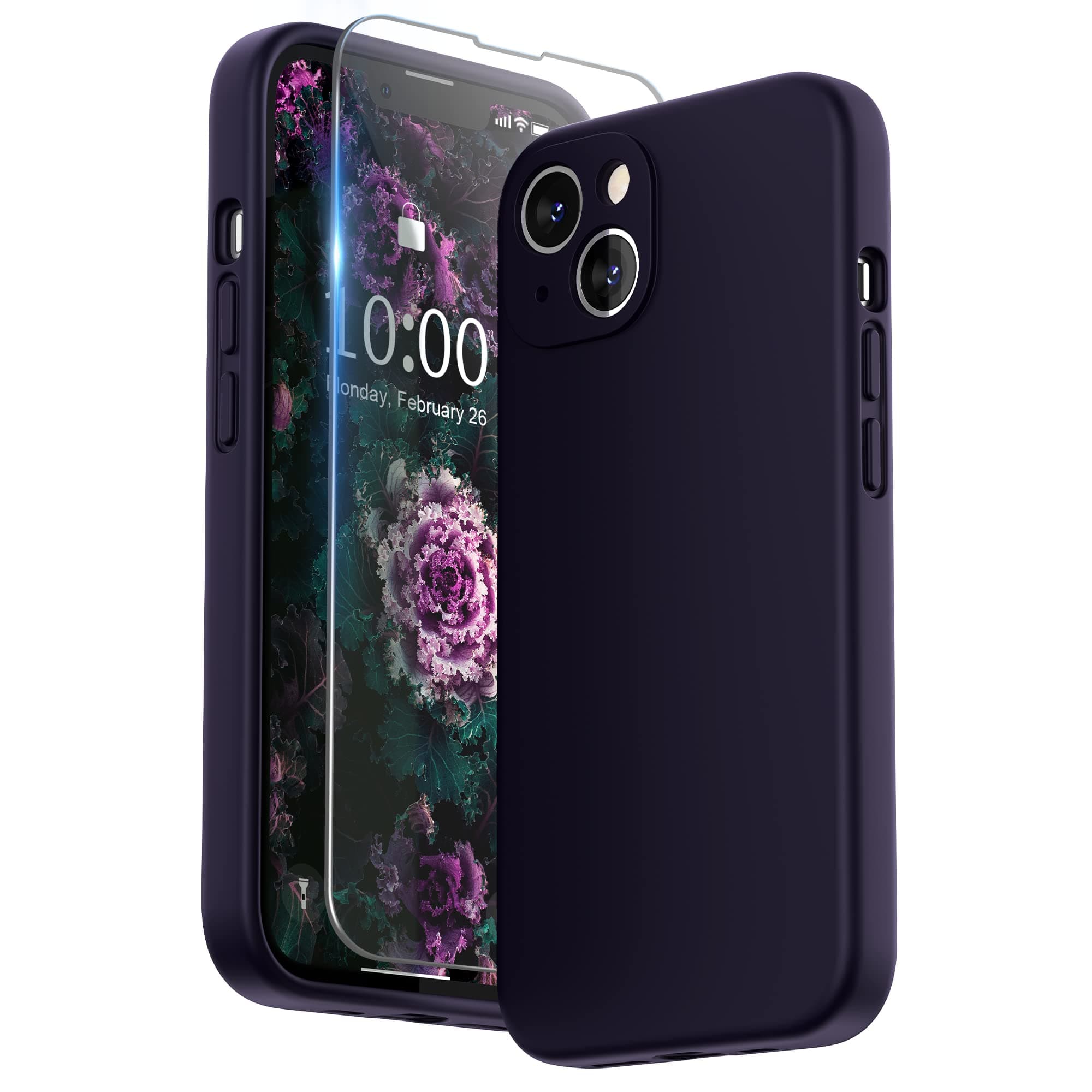 SURPHY Liquid Silicone Case Compatible with iPhone 13 6.1 Inch, Individual Protection for Each Lens Thickened Premium Silicone Case for iPhone 13 6.1 Inches (Night Purple)