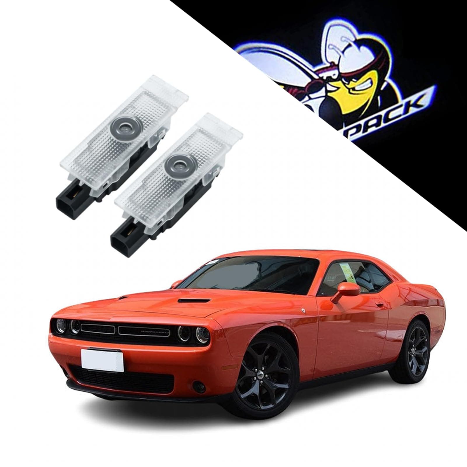 2 Pcs Car Door Lights Logo for Ghost Shadow Welcome Puddle Projection Light Compatible with Dodge Challenger 2015~Present Accessories (1. Scat Pack Emblem for Challenger)