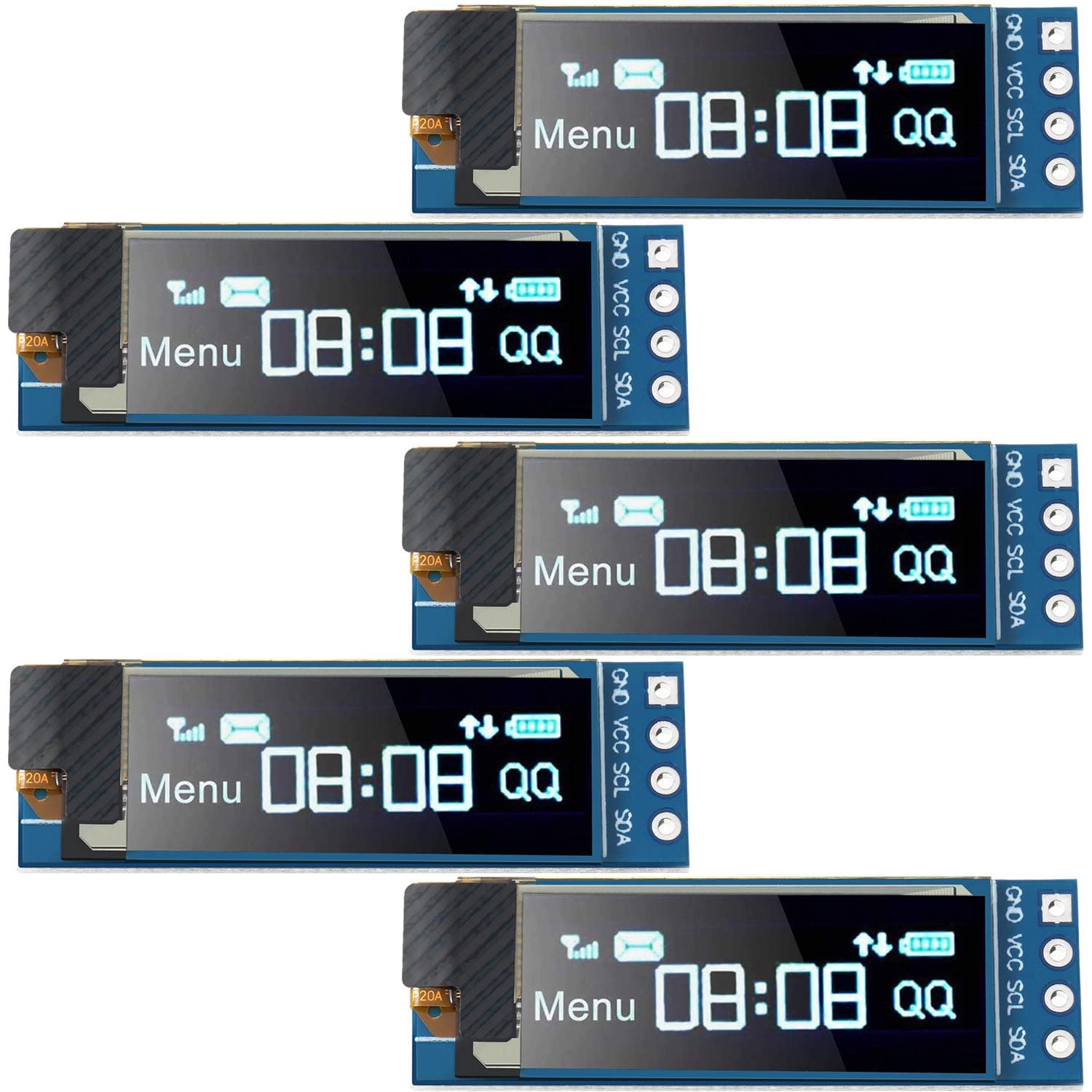 Frienda 5 Pieces I2C Display Module 0.91 Inch I2C OLED Display Module I2C OLED Screen Driver DC 3.3V to 5V (Blue Display Color)