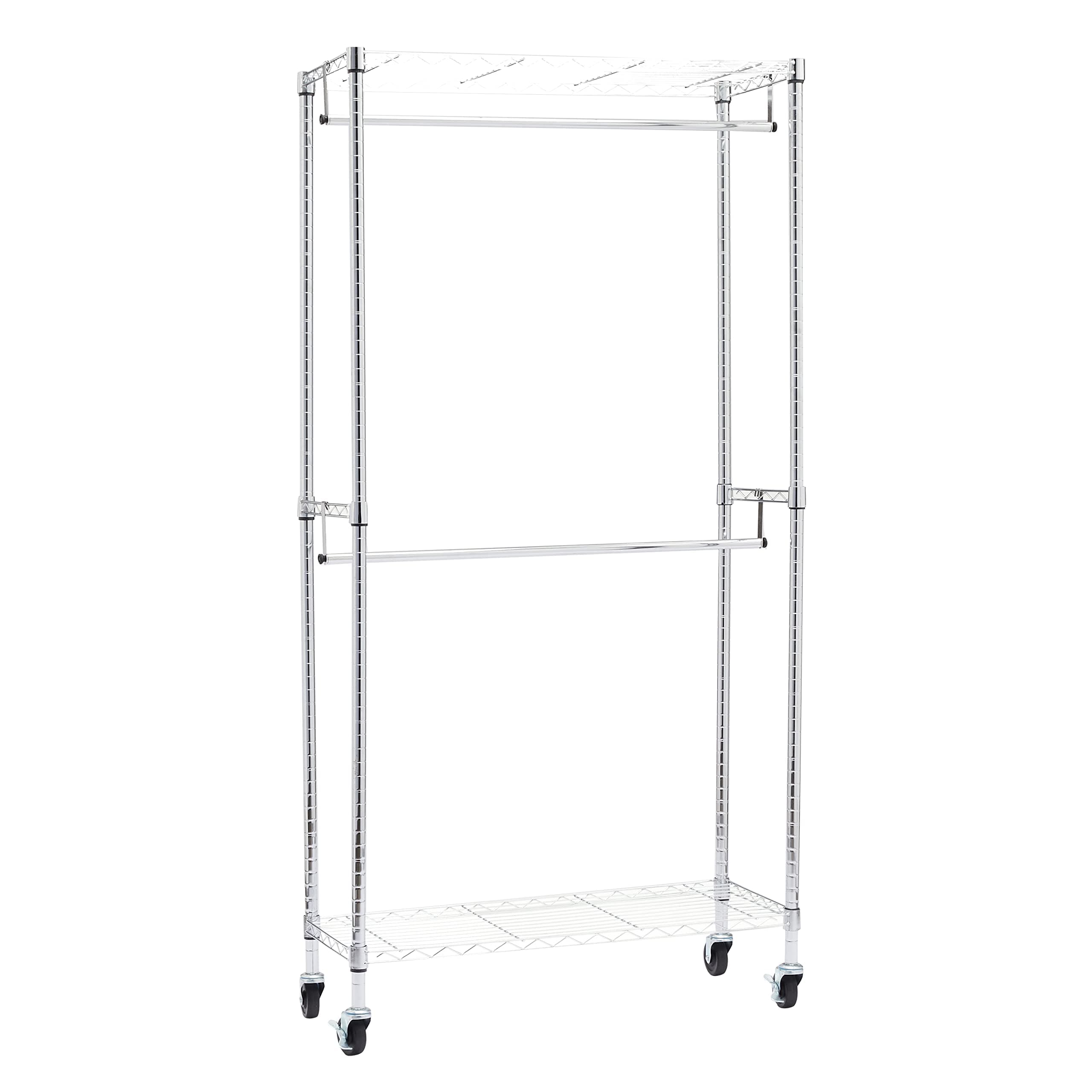 Amazon Basics Adjustable Clothes Rack for Handing, Double Hanging Rod Garment Rolling Closet Clothing Organizer, Chrome, 36'' x 14'' x 72''