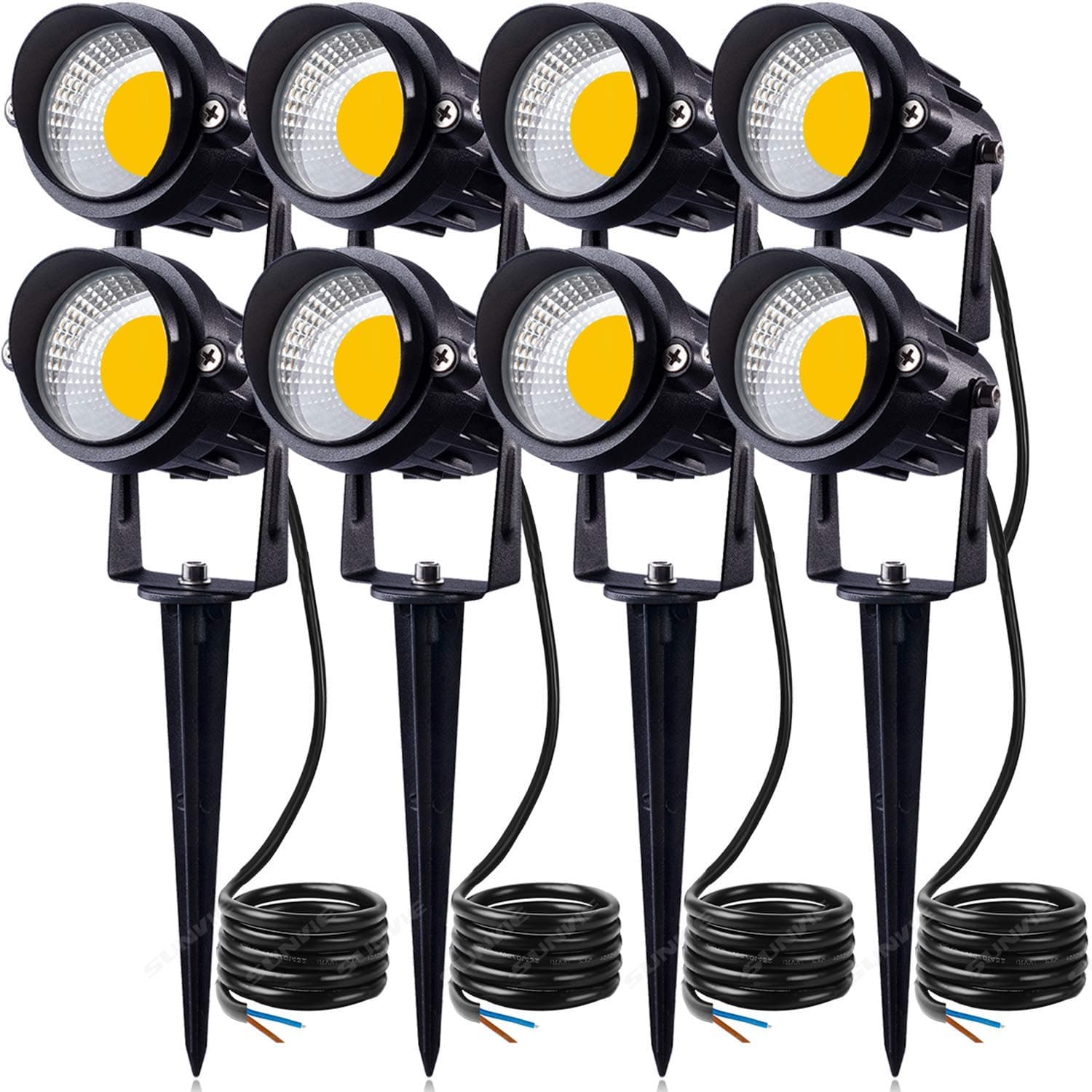 12W LED Landscape Lights Low Voltage (AC/DC 12V) Waterproof Garden Pathway Lights Super Warm White (900LM) Walls Trees Flags Outdoor Spotlights with Spike Stand (8 Pack)