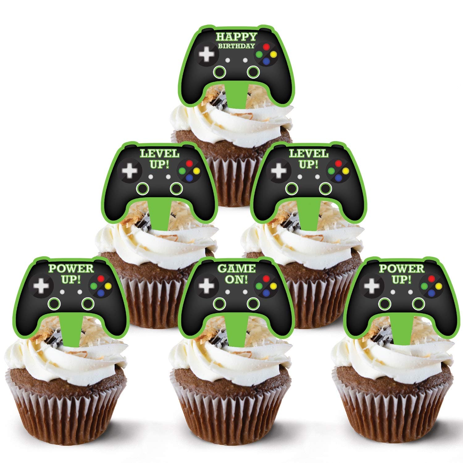 Video Game Controller Cake Toppers, 48 Count - Gamer Cake and Cupcake Decorations for Party Themes - Video Game Cupcake Supplies with Game Controller Design