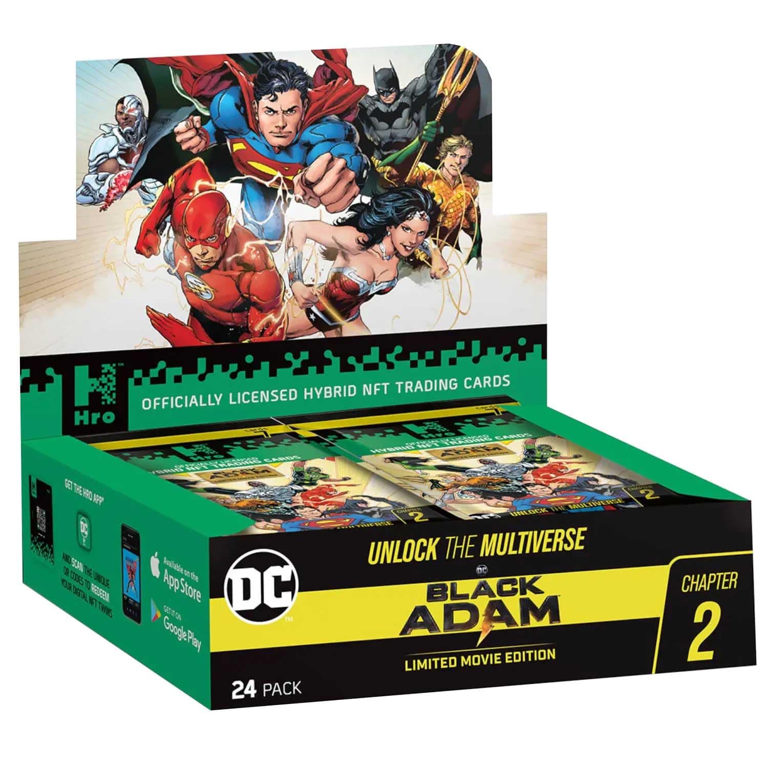 HRO DC Unlock The Multiverse Black Adam 24-Pack Mega Booster Box Hybrid NFT Trading, 168 Cards