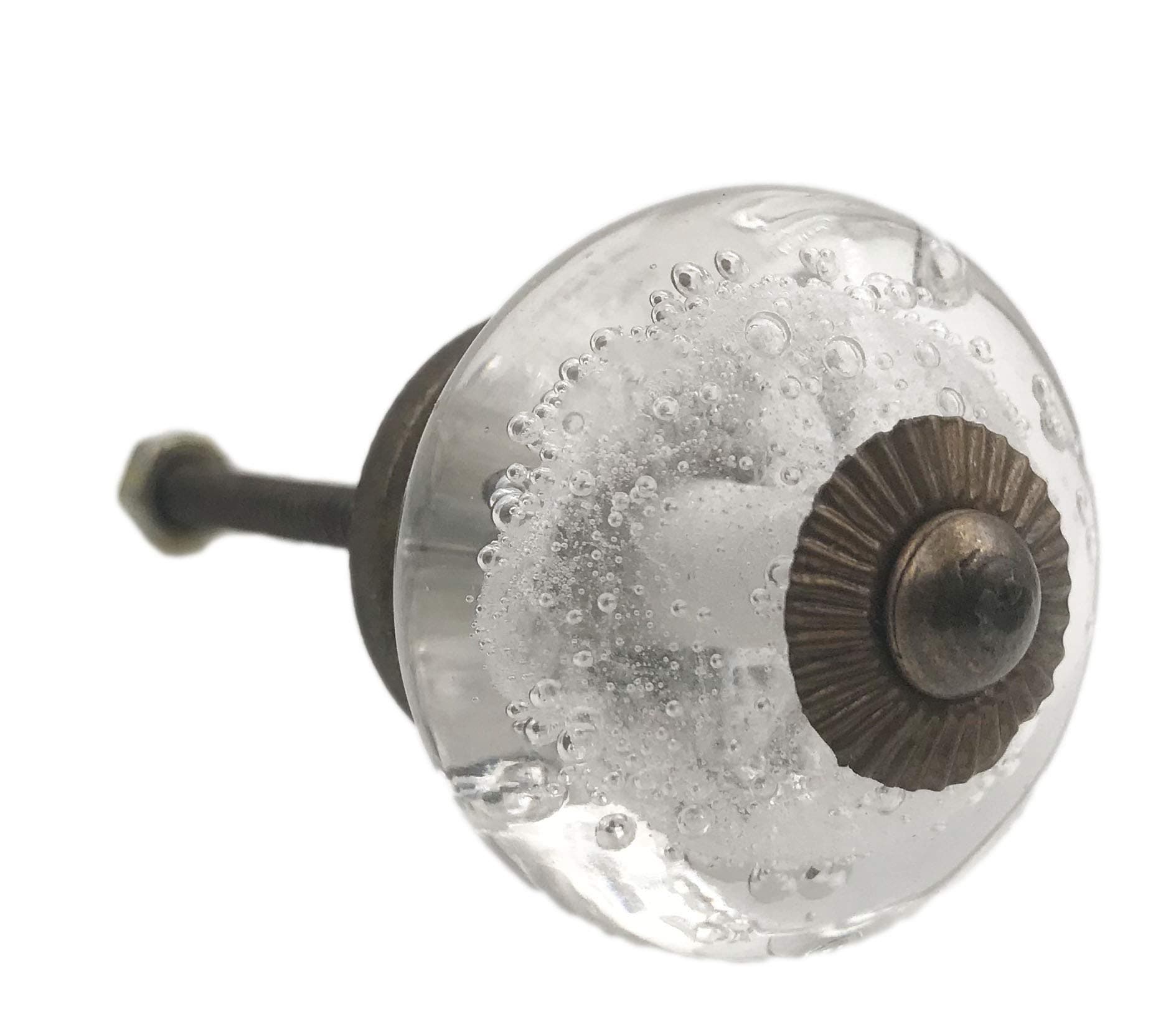 Shabby Restore Clear Bubbles Glass Knobs (Bronze Hardware) Dresser Drawer, Cabinet or Door Knob Pulls - Pack of 10