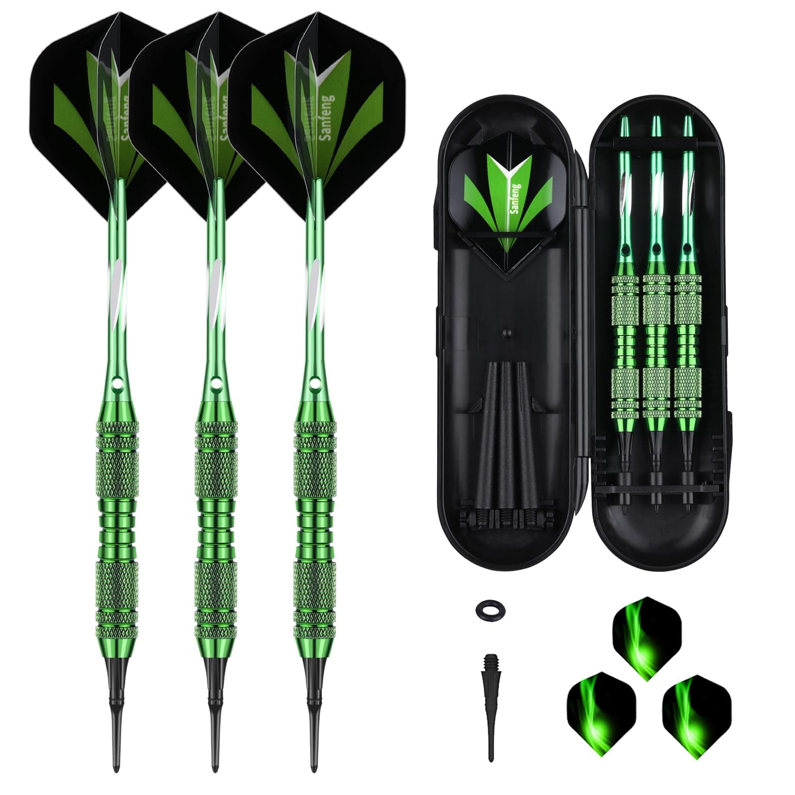 Soft tip Darts Set 18/20 Grams - Professional Darts Plastic Tip with Brass Barrel + Aluminum Shafts + 50 Rubber o-Ring + 6 Flights +50 Soft Tips for Electronic Dartboard