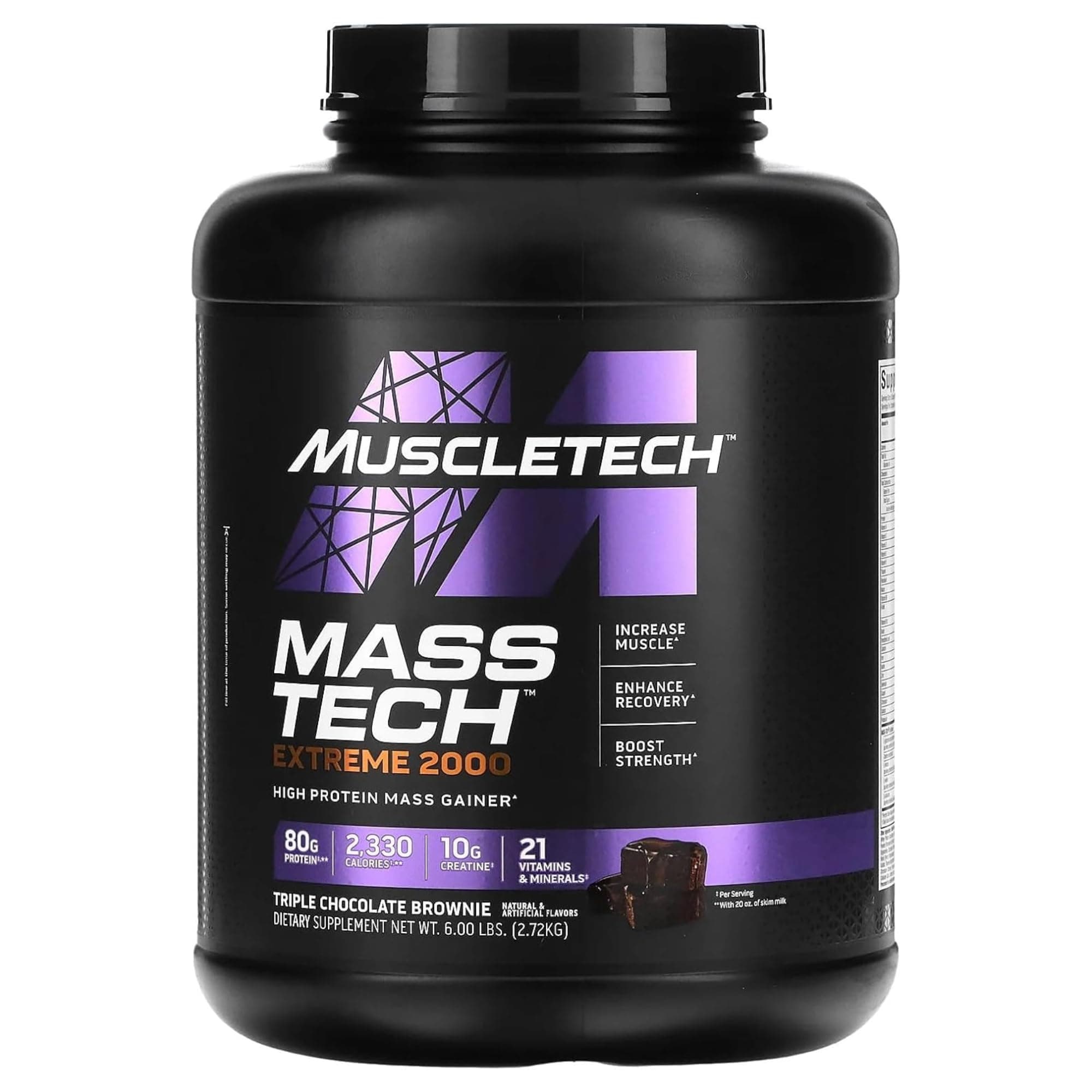 MuscleTech Mass Tech Extreme 2000 High Protein Mass Gainer Enhance Muscle Size & Strength, Increase Performance & Supports Muscle Recovery for Men & Women, Triple Chocolate Brownie Flavor, 6.00 lbs