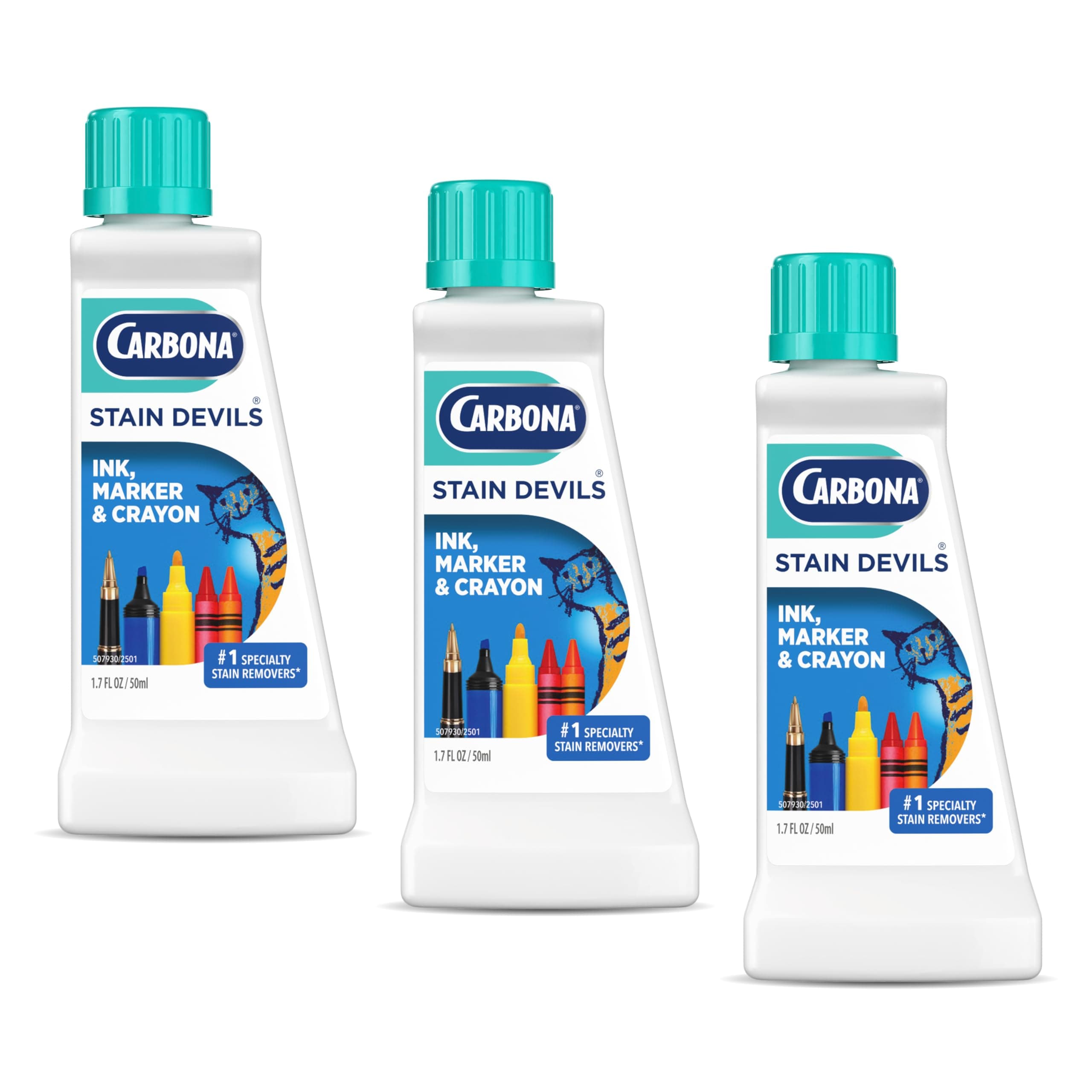 Carbona Stain Devils® #3 | Ink, Marker & Crayon | Professional Strength Laundry Stain Remover | Multi-Fabric Cleaner | Safe On Skin & Washable Fabrics | 1.7 Fl Oz, 3 Pack