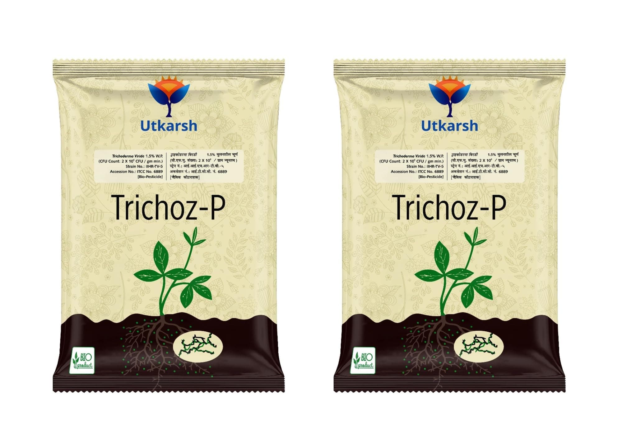 Utkarsh Trichoderma Viride 1.5% W.P.: 2 x 10^6 CFU/gm min. for Plants, Crops and Home Gardening - Trichoz-P (2 Kg; Pack of 2 of 1 Kg)