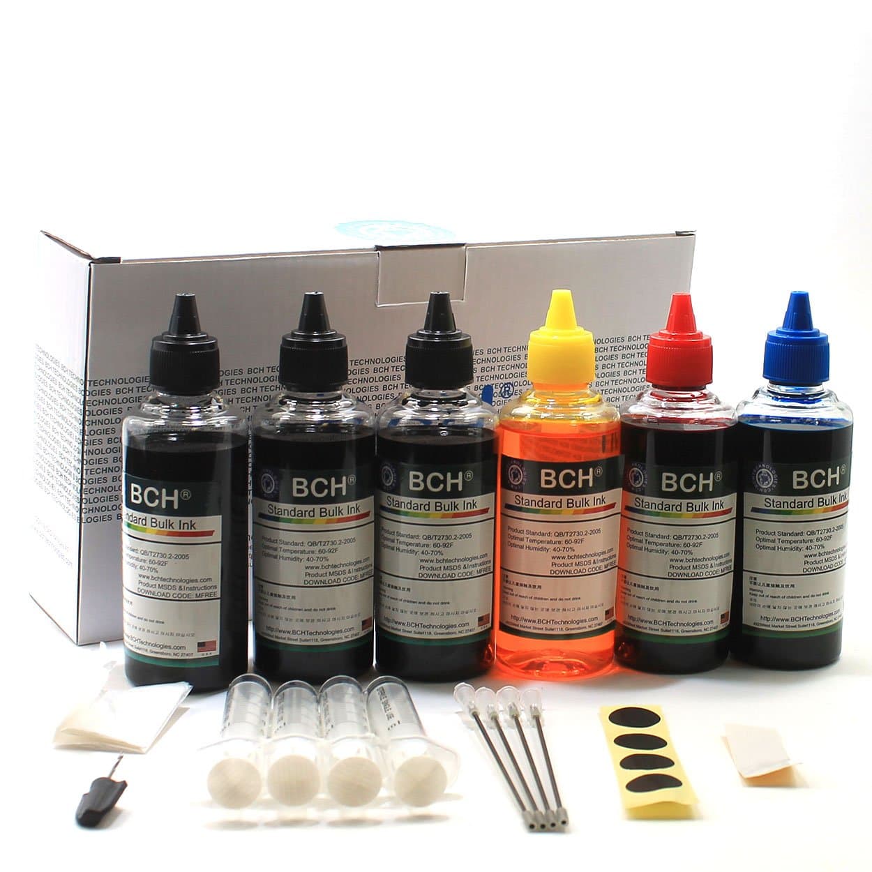 BCH Standard Printer Refill Ink Kit – 600ml Bulk Dye Ink (3X Black, Cyan, Magenta, Yellow) – UV-Resistant, Vivid Colors – Compatible with HP, Epson, Canon Inkjet Printers – Printer Ink