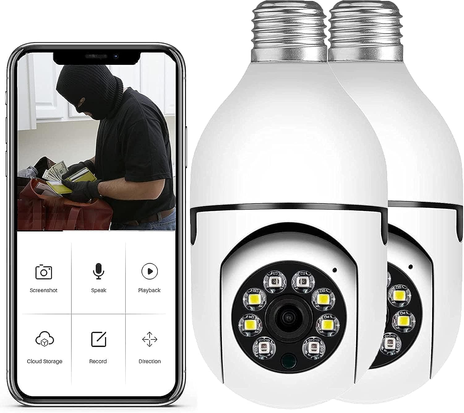 AUTOSUR 2Pcs Light Bulb Security Camera 2.4GHz & 5G WiFi Outdoor, 1080P E27 Light Socket Security Camera, Indoor 360° Home Security Cameras, Full Color Day and Night, Smart Motion Detection