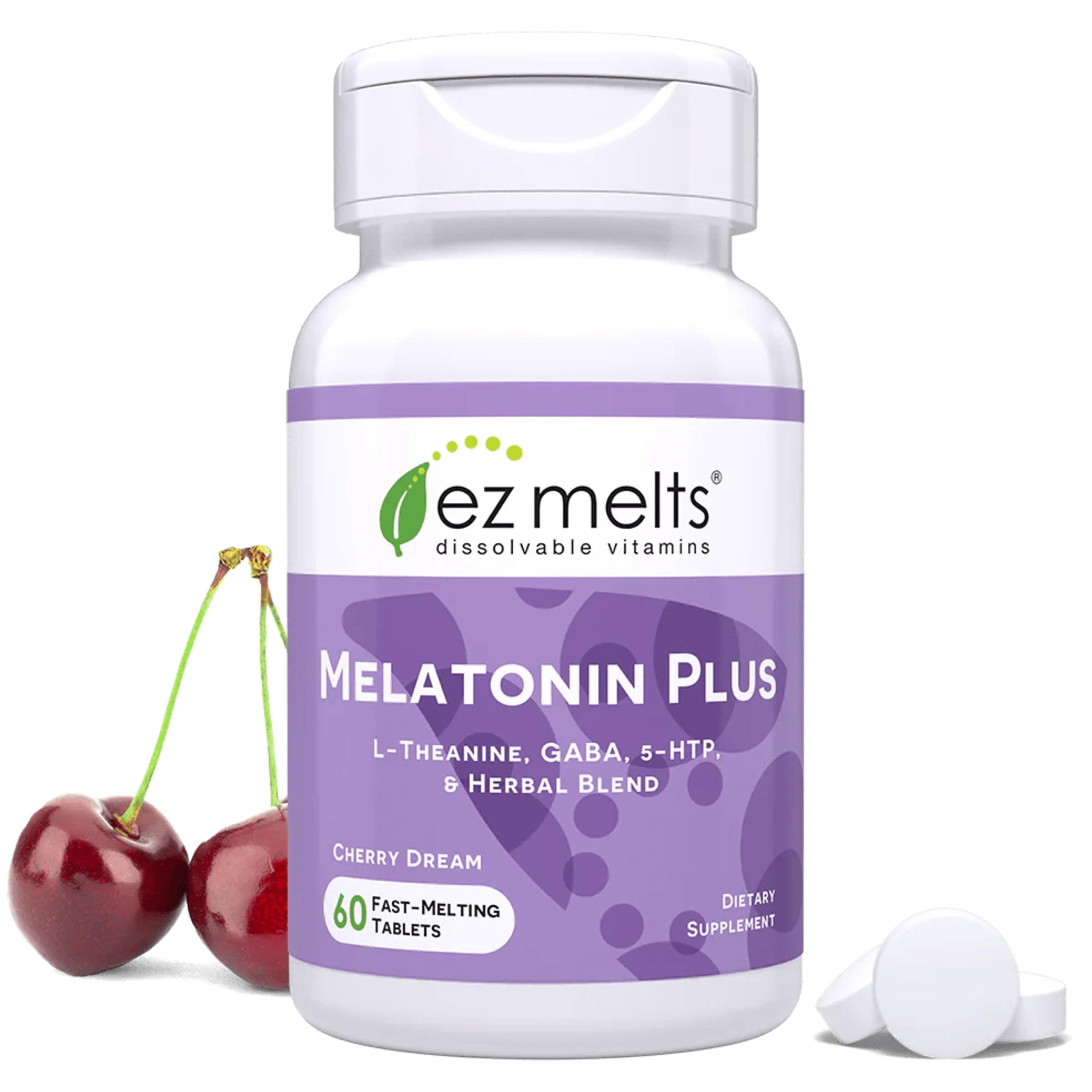 EZ Melts Melatonin Plus - Calming & Sleep Support Supplement with Lemon Balm Extract & Passion Flower - Non-GMO & Vegan - Cherry Dream - 60 Dissolvable Tablets (60 Servings)
