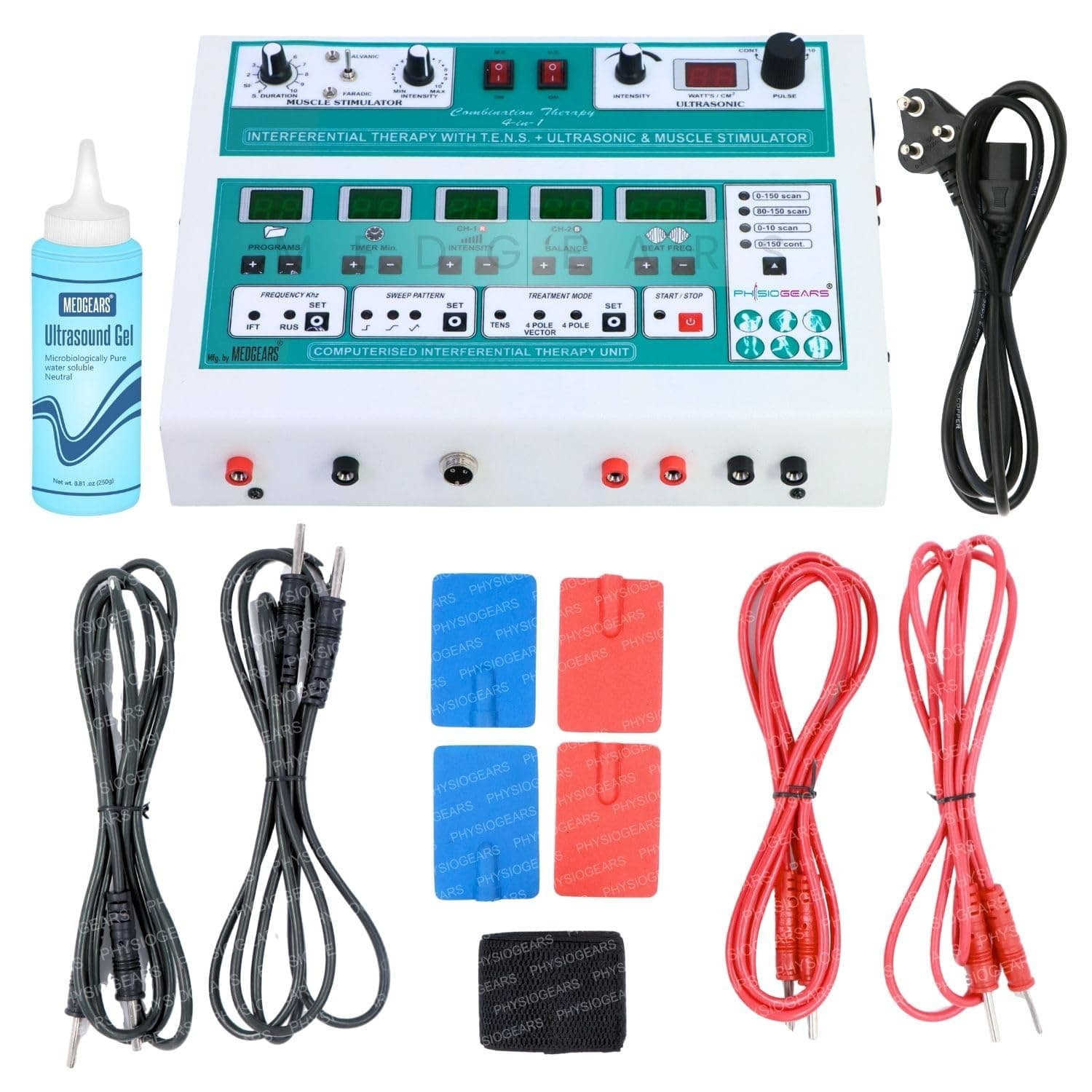 Physiogears Combo (US; IFT; MS;Tens) Digital with IFT 45 4 in 1 Physiotherapy Equipment (IFT 45 4 in 1 (Adhesive Pads), 1, count)