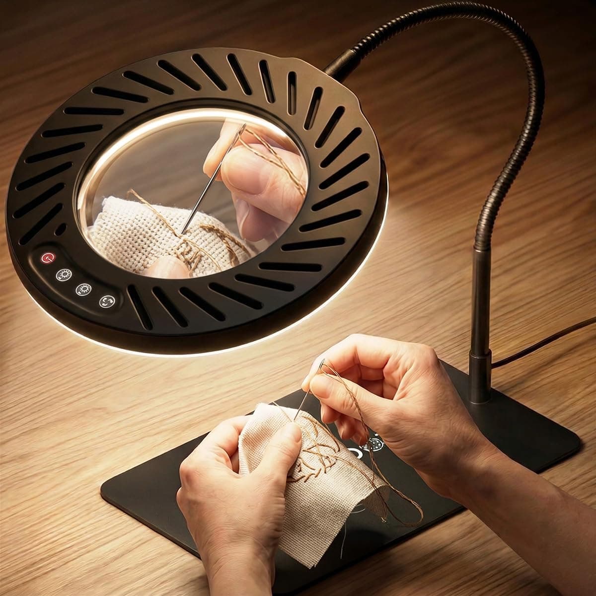 ARTDOT 10X Magnifying Glass with Light and Stand, 144 LEDs Desk Lamp with 5 Color Temperatures and 9 Levels Adjustable Brightness for Diamond Painting Accessories Crafts Reading Hobbies Close Work