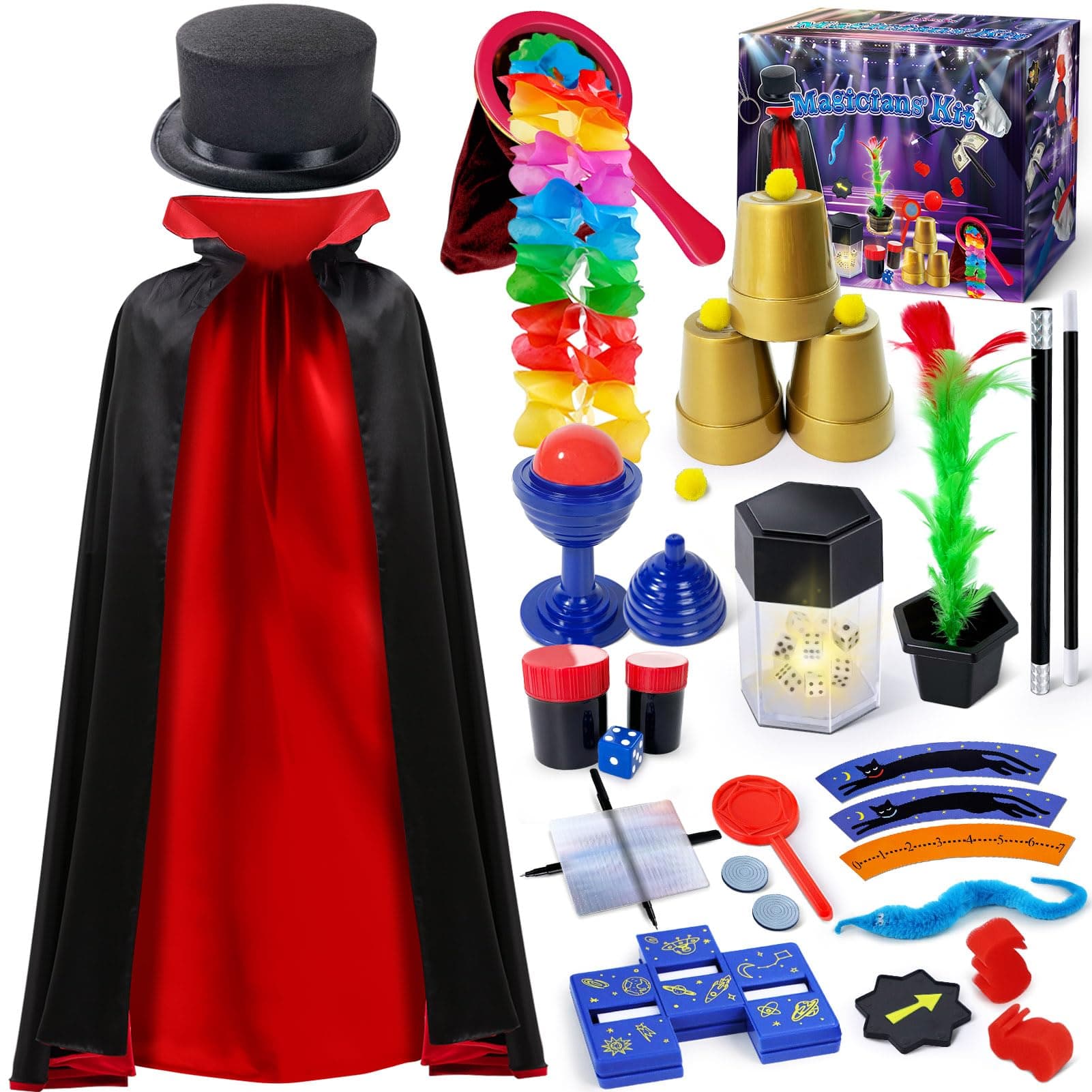 – Magic Kit, Magic Set with Instructions for Each Trick for Kids Ages 6 7 8 9 10 11 12, Magician Costume for Pretend Play, Boys & Girls
