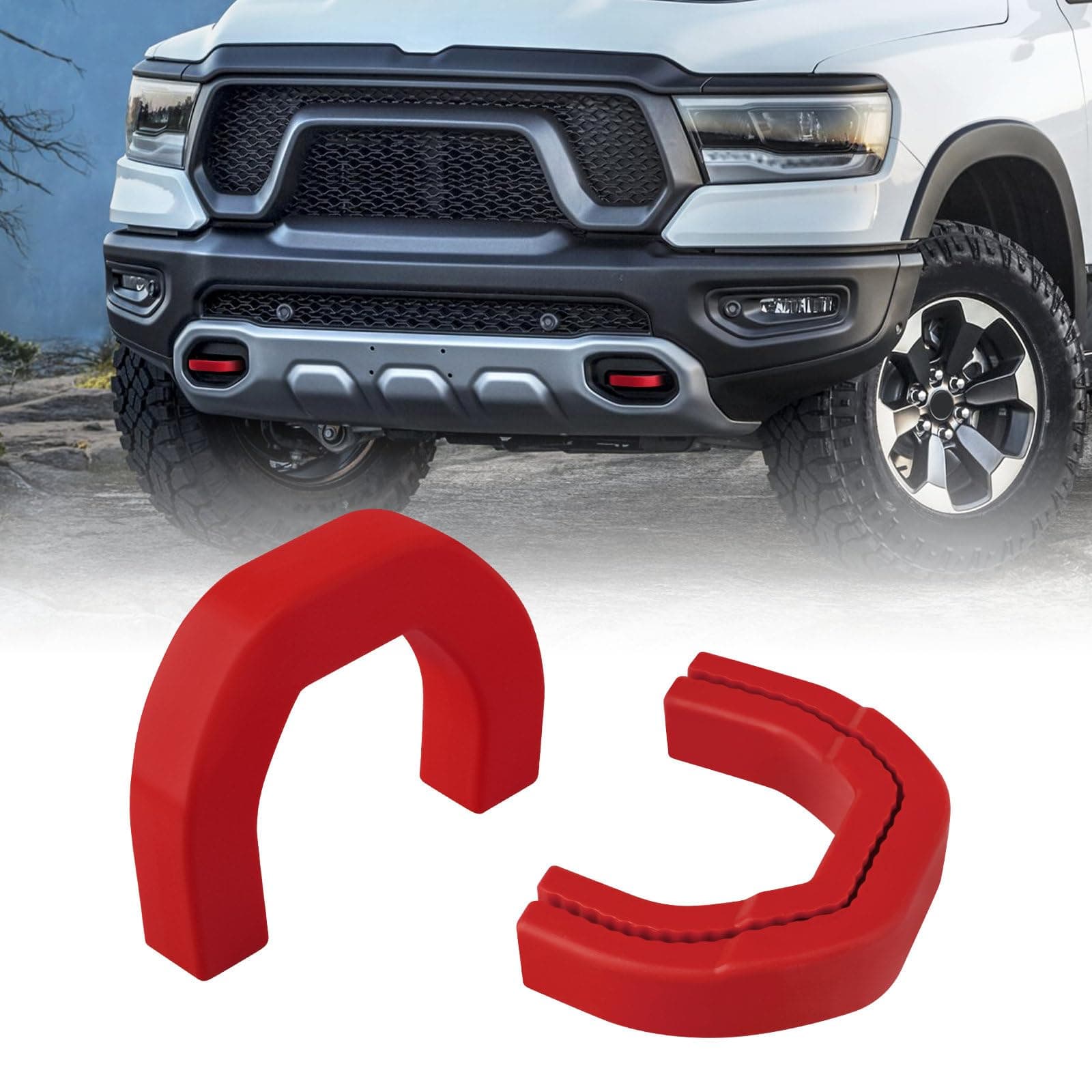 Front Tow Hooks Covers Hitch Cover Customized for RAM 1500 Accessories 2019-2024 | Red (Not Fit for RAM 1500 Classic, 2500, 3500)