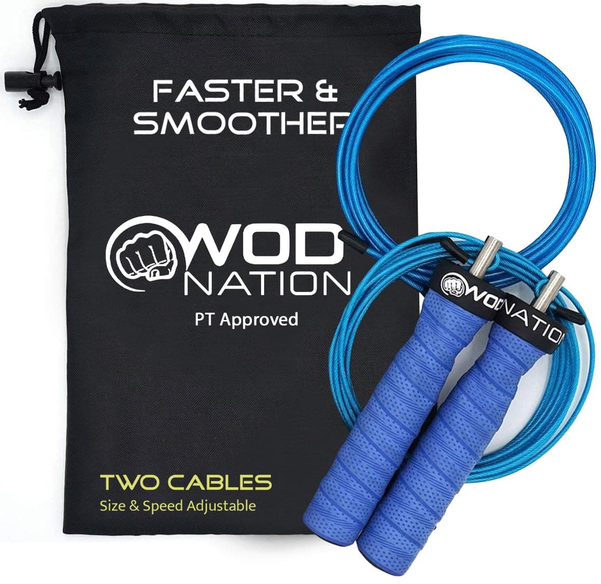 WOD Nation Attack Speed Jump Rope : Adjustable Jumping Ropes : Unique Two Cable Skipping Workout System : One Thick and One Light 11 Foot Cable : Perfect for Double Unders : Men and Women