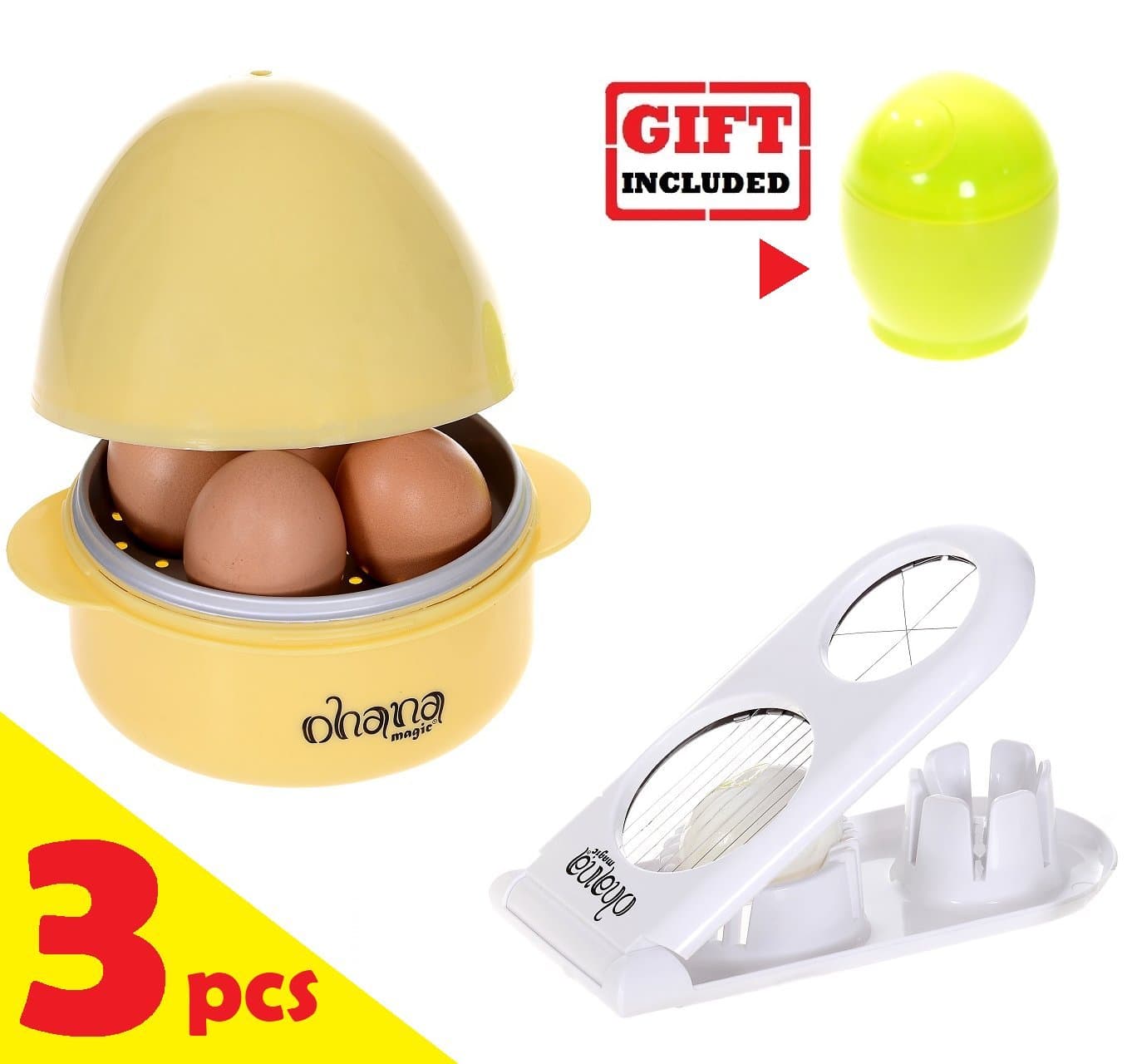Egg Tools Set (3 Piece): Microwave Egg Cooker Boiler + Slicer Wedger Cutter + FREE Egg Poacher