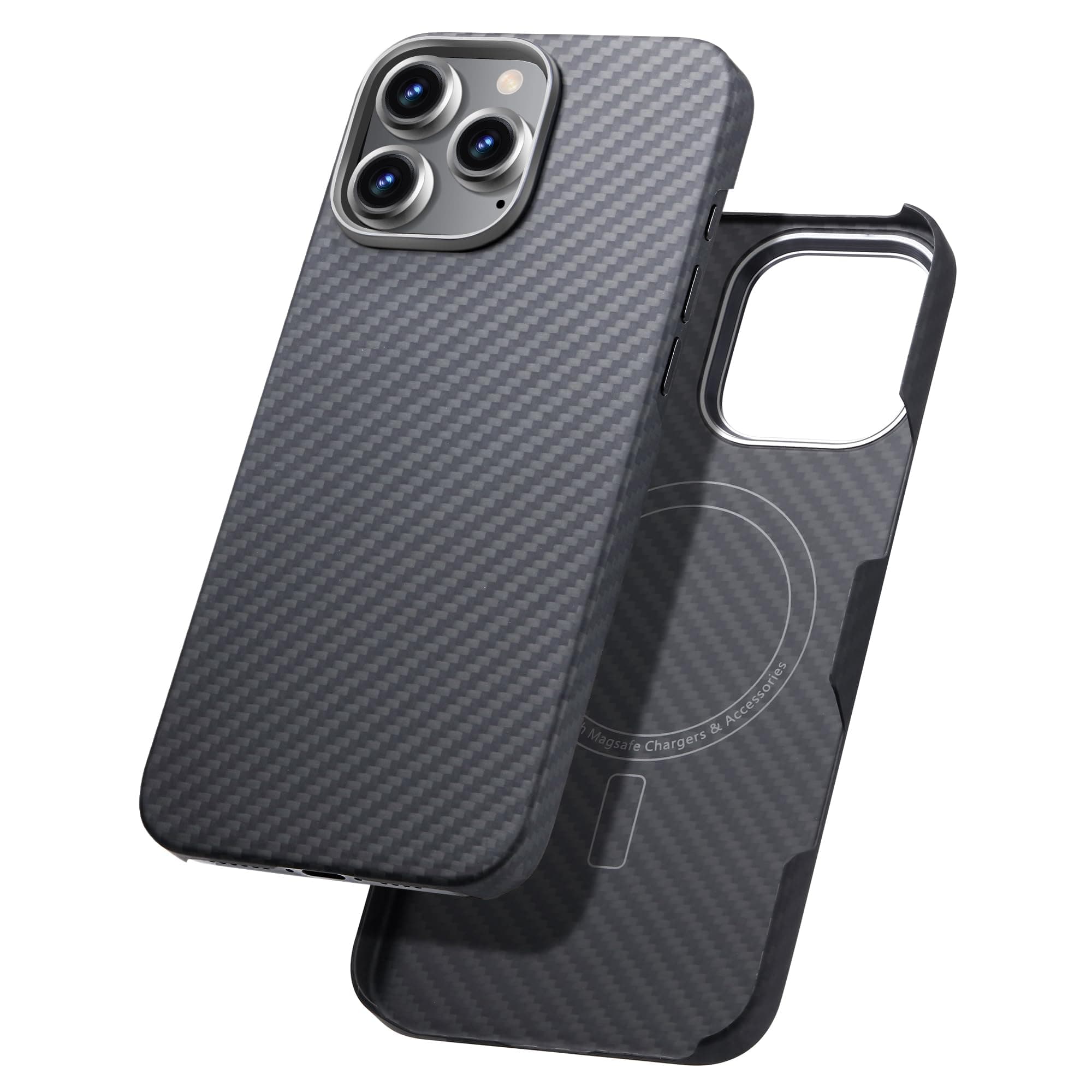 Aramid Fiber Case for iPhone 16 Pro Max, Compatible with Magnet, Slim & Light, Case-Less Touch Feeling, Black/Grey (Twill)