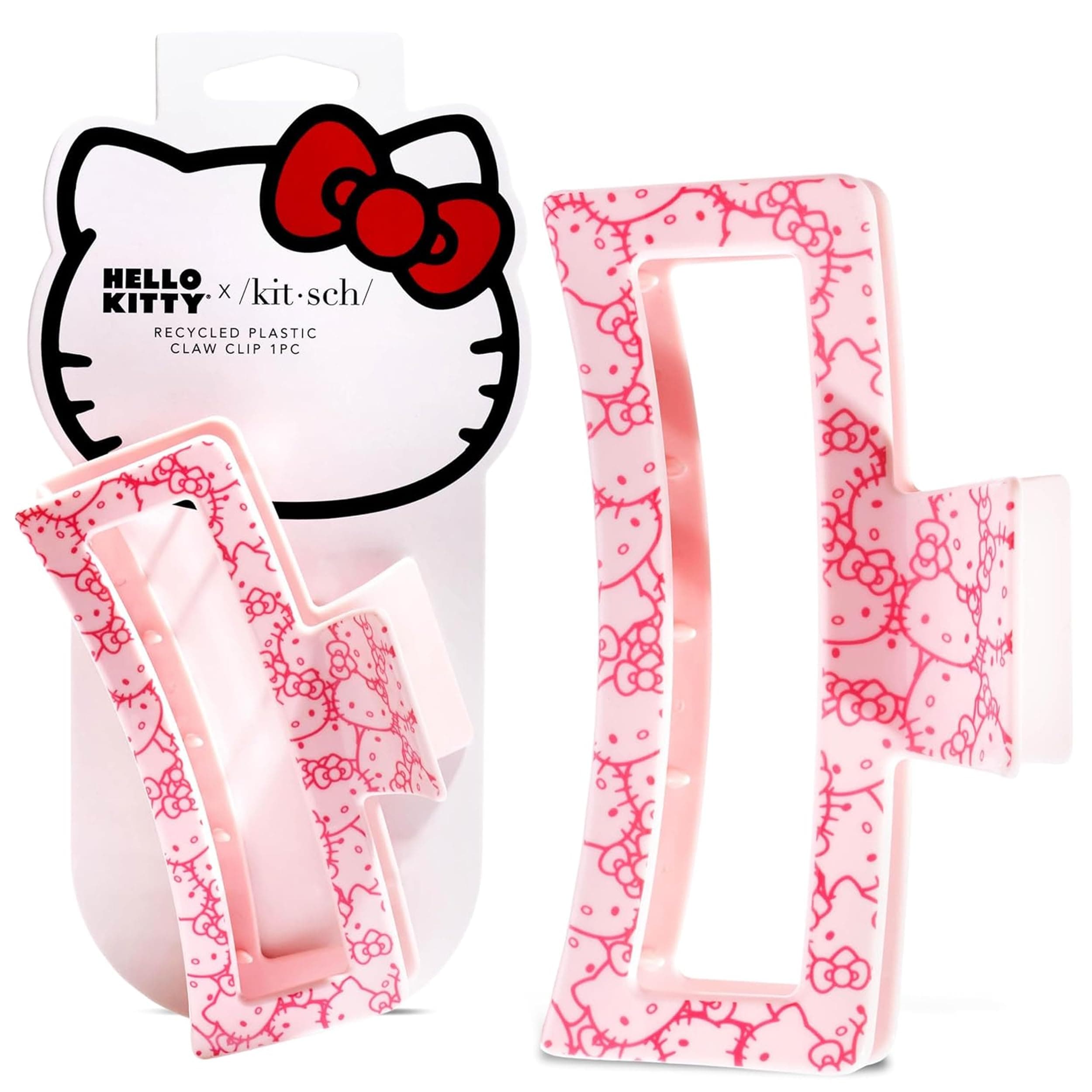 Kitsch Hello Kitty x Recycled Plastic Jumbo Open Shape Claw Clip 1pc- Pink Kitty Faces