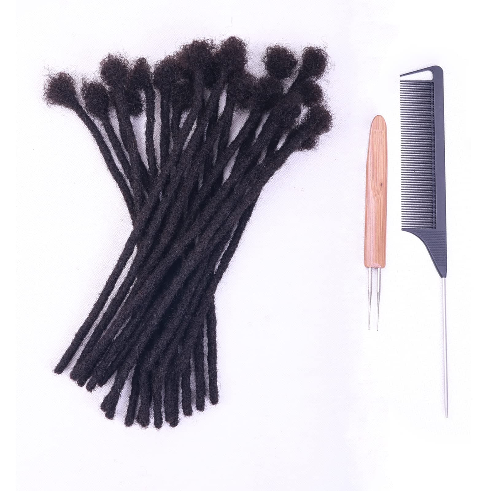 0.4cm and 0.6cm Width 4-16 Inch 10-100 Strands Options 100% Human Hair Dreadlock Extensions for Men Women Kids Full Handmade Human Loc Extensions with Needle and Comb(0.4cm, 6inch, 10Strands)