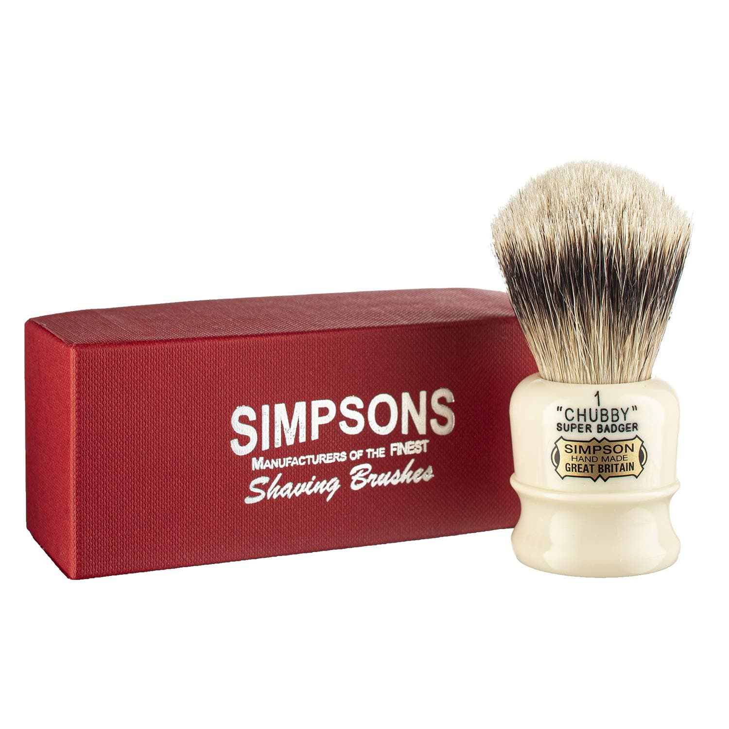 Simpsons Chubby 1 Super Shaving Brush - CH1 Super High Density Knot, Hand-Turned Ivory Handle Simpson Shaving Brushes - Wet Shave Deluxe Thick & Luxurious Lather Handle Dense & Extra Soft Bristles