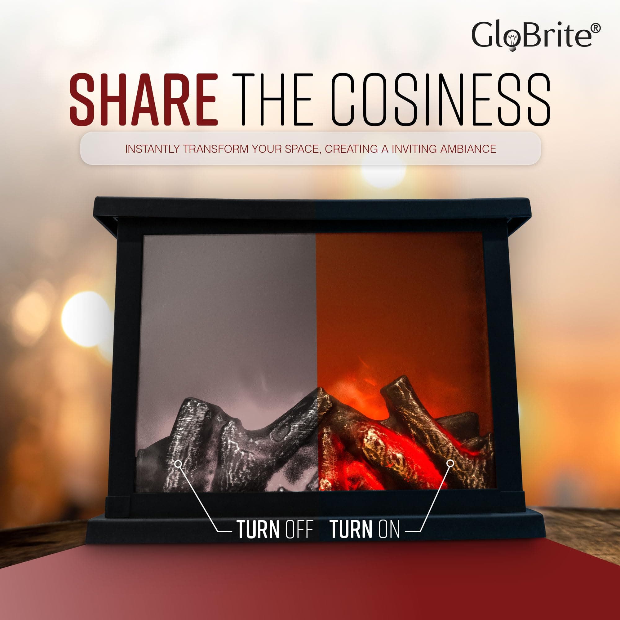 GloBrite Electric Fire, Electric Fireplace | Fireplace with LED Flame Effect | Battery Powered Lamp | Electric Fires Free Standing, Fire Place, Electric Log Burner, Home Decor, Electric Fires