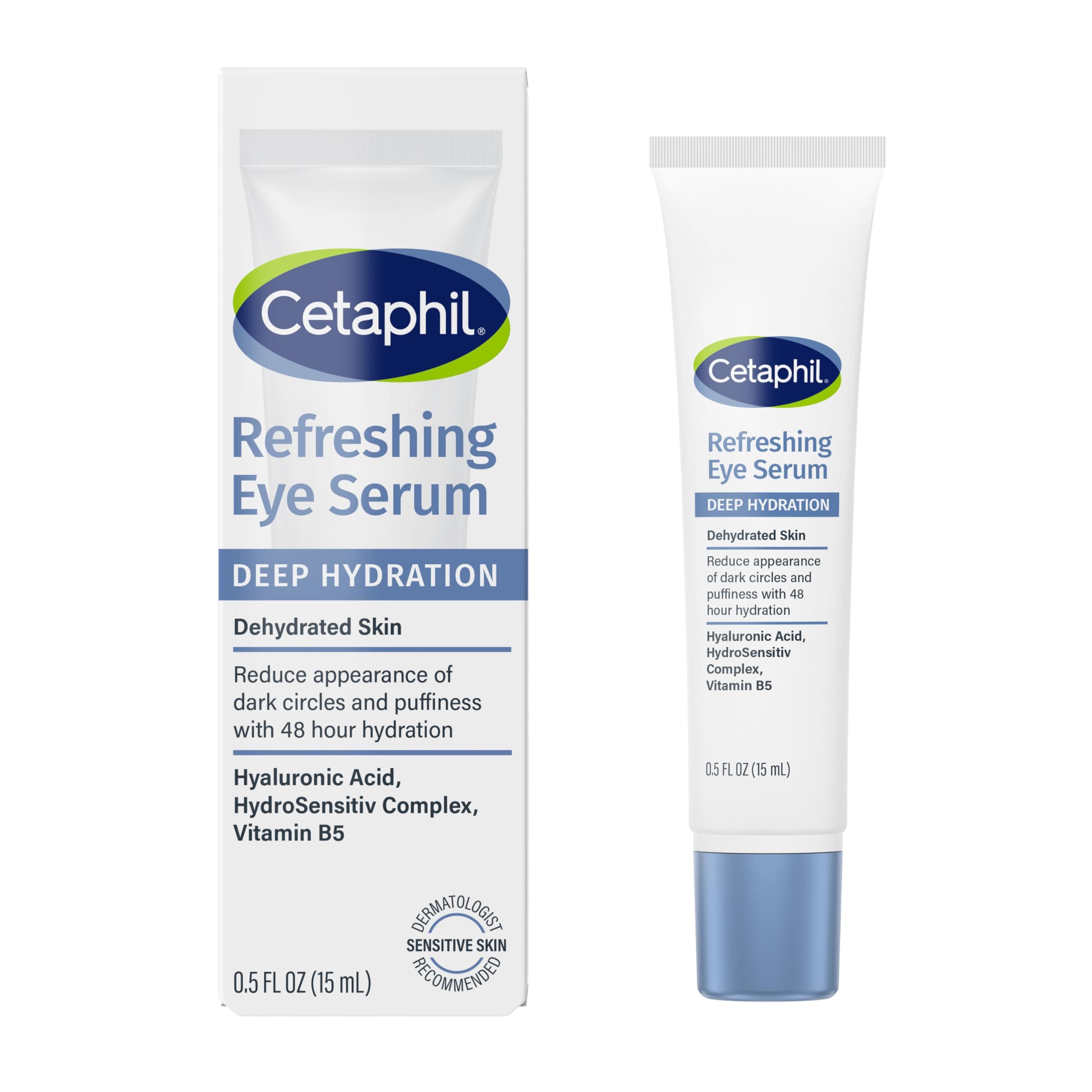 Deep Hydration Refreshing Eye Serum, 0.5 fl oz, 48Hr Hydrating Under Eye Cream to Reduce the Appearance of Dark Circles, With Hyaluronic Acid, Vitamin E & B5 (Packaging May Vary)