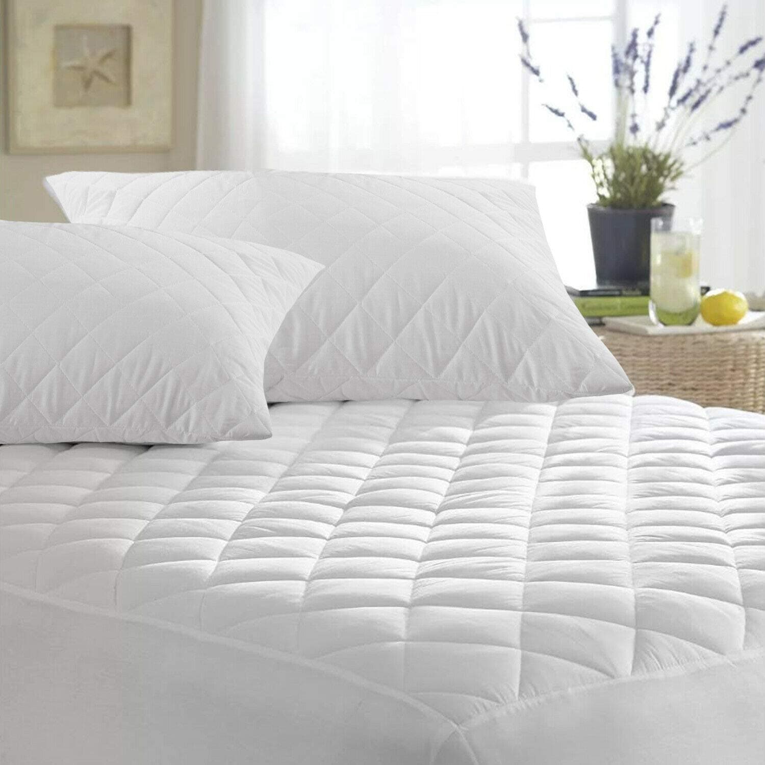 MAS InternationalLtd Luxury Quilted Mattress Protector Microfiber Fitted 30cm Deep Skirt Soft Touch for Extra Comfort Non Noisy Hotel Quality Anti-Allergy & Breathable - (4ft Small Double)