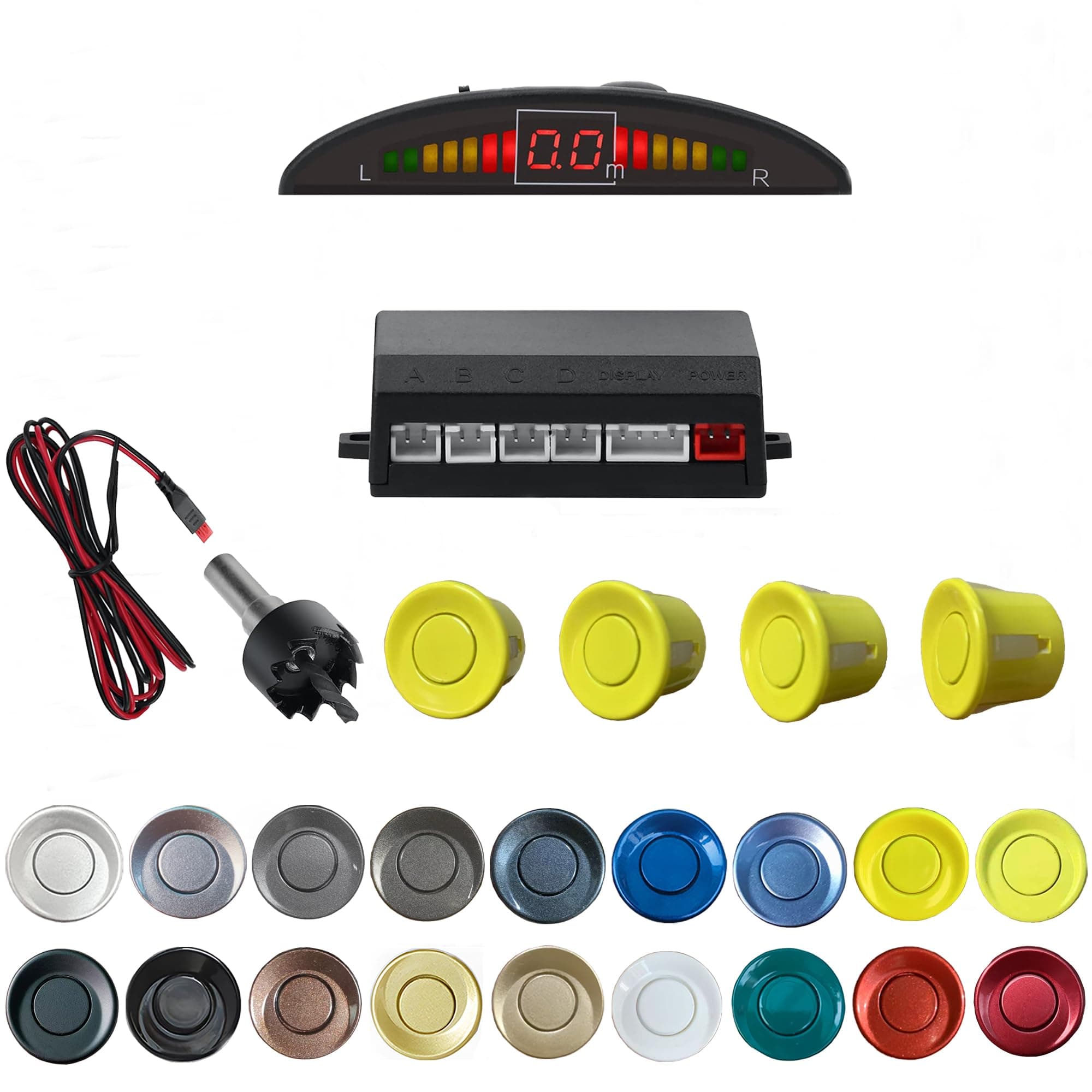 Parking Sensor Kit Backup Sensor Kit Reverse Sensor for Car 18 Color Options for Probes Adjustable Alarm Volume Professional Sensore de Reversa para Carro Safe Driving Assistant(Yellow)