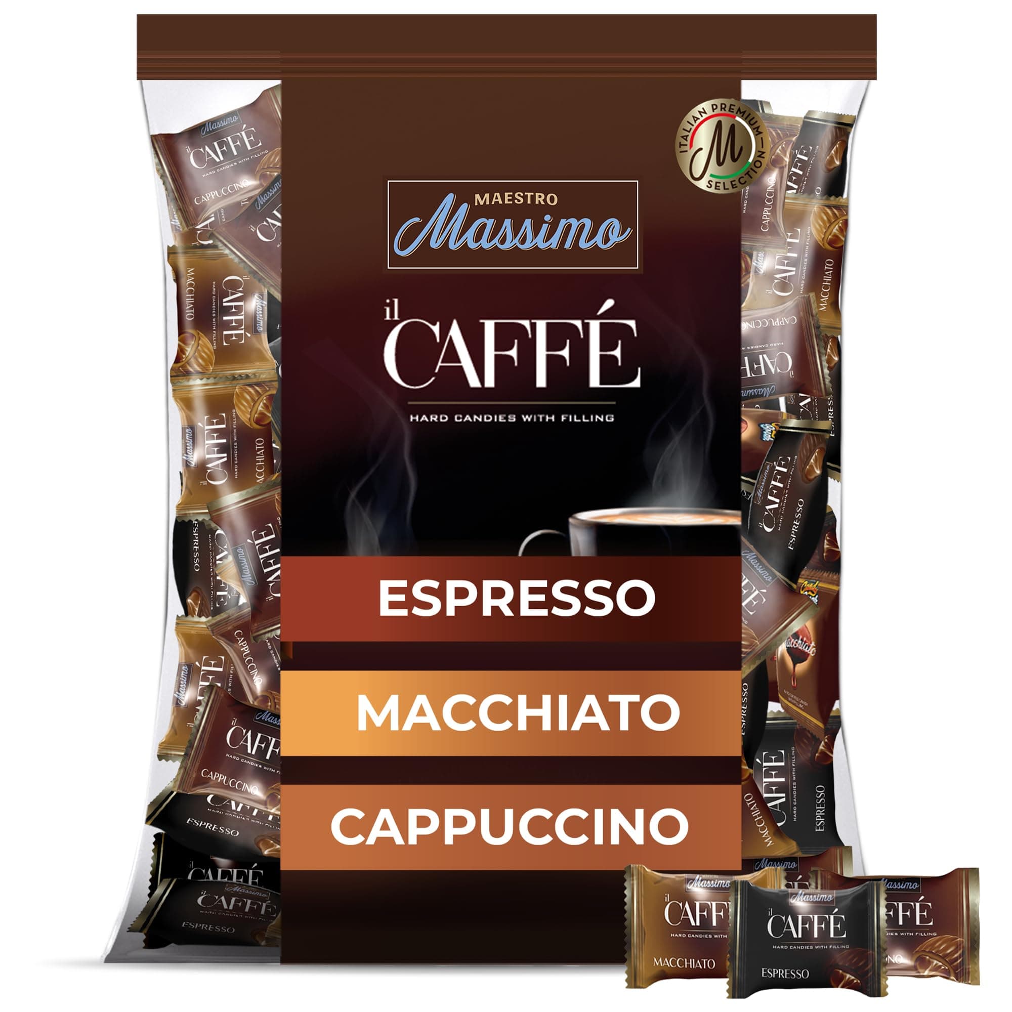 Assorted Coffee Candy - Individually Wrapped 7.05 oz Bag, 3mg Caffeine per Hard Candy, Original Espresso, Macchiato, Cappuccino Flavored, Made with Bold Arabica Coffee (Pack of 1)