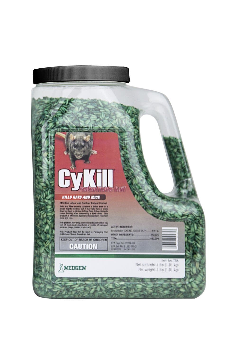 CyKill Rodenticide Bait Effective Rodent Control with Bromethalin for Control of Rats and Mice, 4 lb Jug, Green