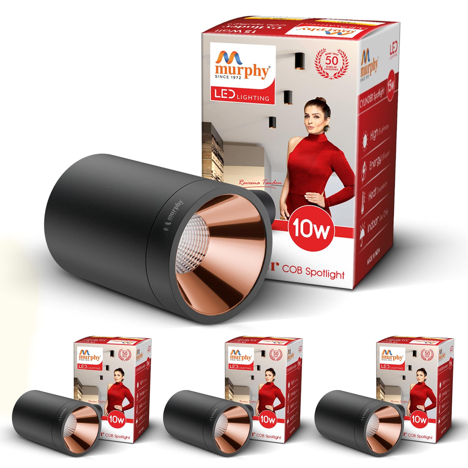 Murphy 10W Black Body Cylindrical Surface Mounted Spot Light Down Light (Warm White, Pack Of 4)(Aluminium)