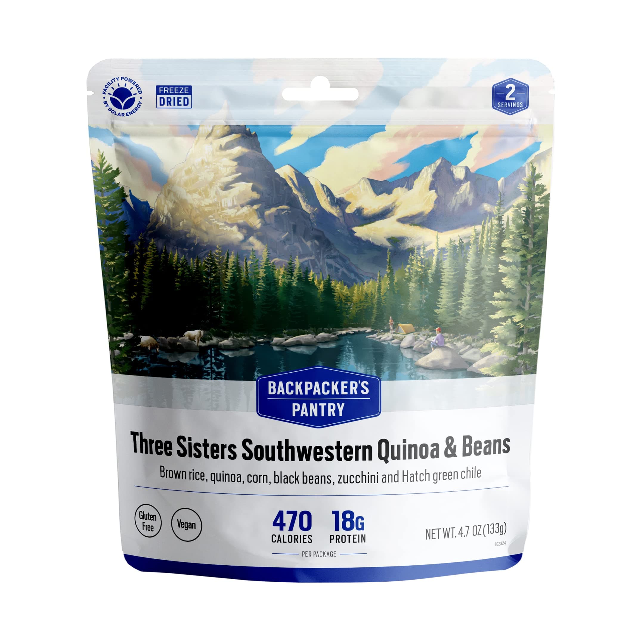 Backpacker's Pantry Three Sisters Quinoa and Beans, 2 Servings Per Pouch, Freeze Dried Food, 14 Grams of Protein, Gluten Free, Vegan