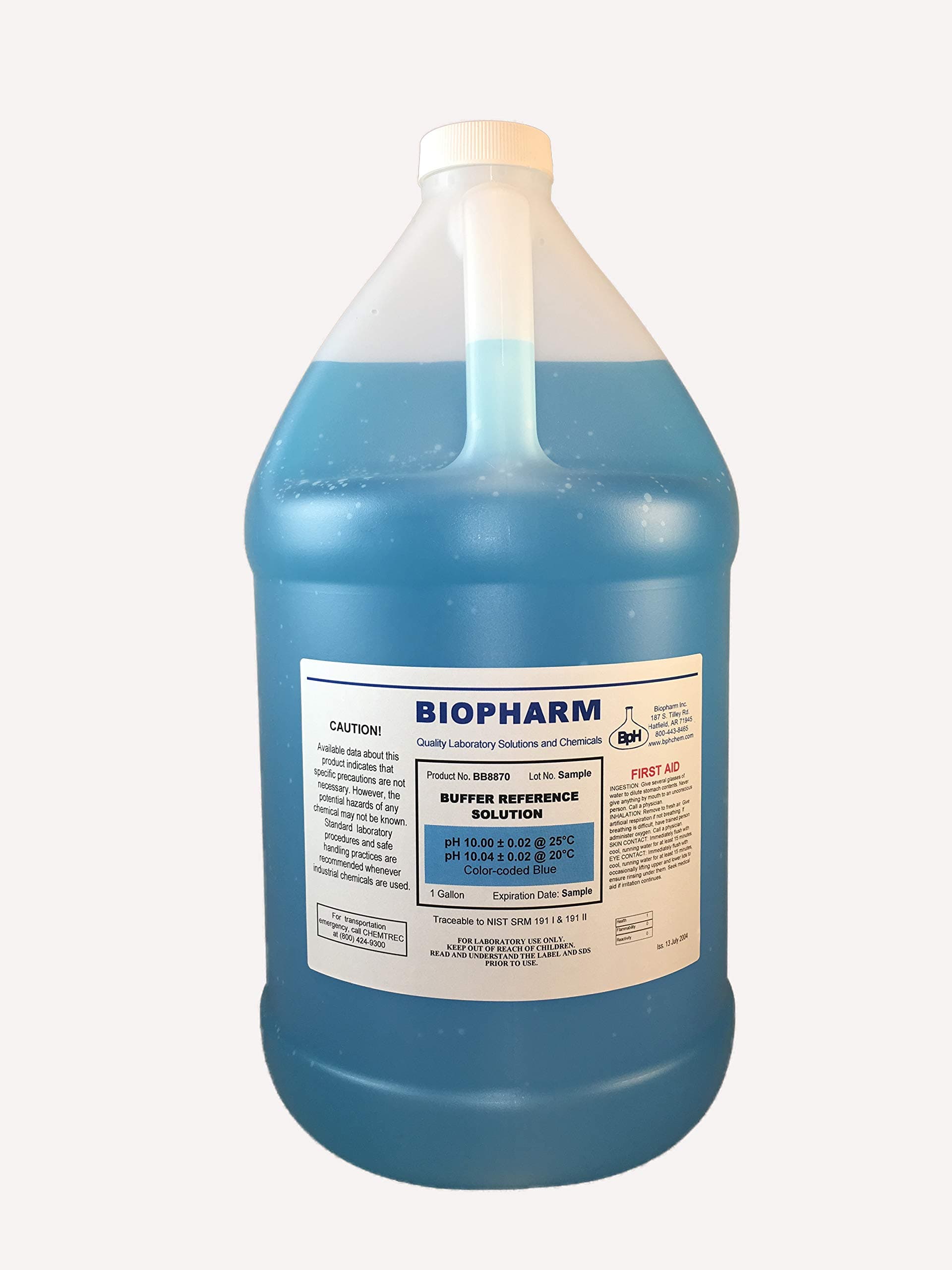 pH Buffer Calibration Solution, pH 10.00 — 1 Gallon — NIST Traceable Reference Standards for All pH Meters — Color Coded Blue