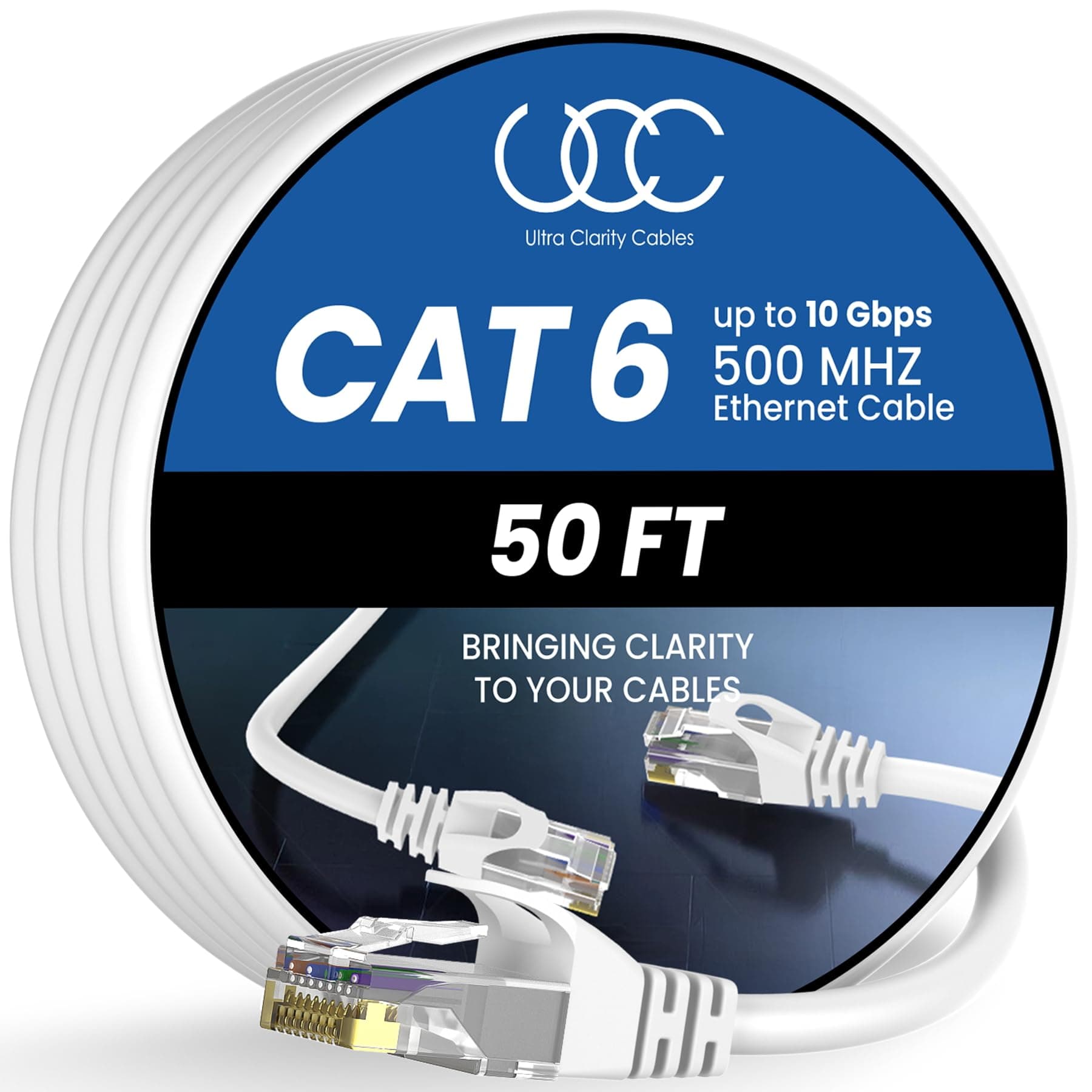 Cat 6 Ethernet Cable 50 ft, 10Gbps High Speed Ethernet Cable, Internet Cable Outdoor&Indoor, Rj45 Cat6 Cable Long Ethernet Cable for Computer, Router, Modem, PS4/5, Xbox, Gaming- White